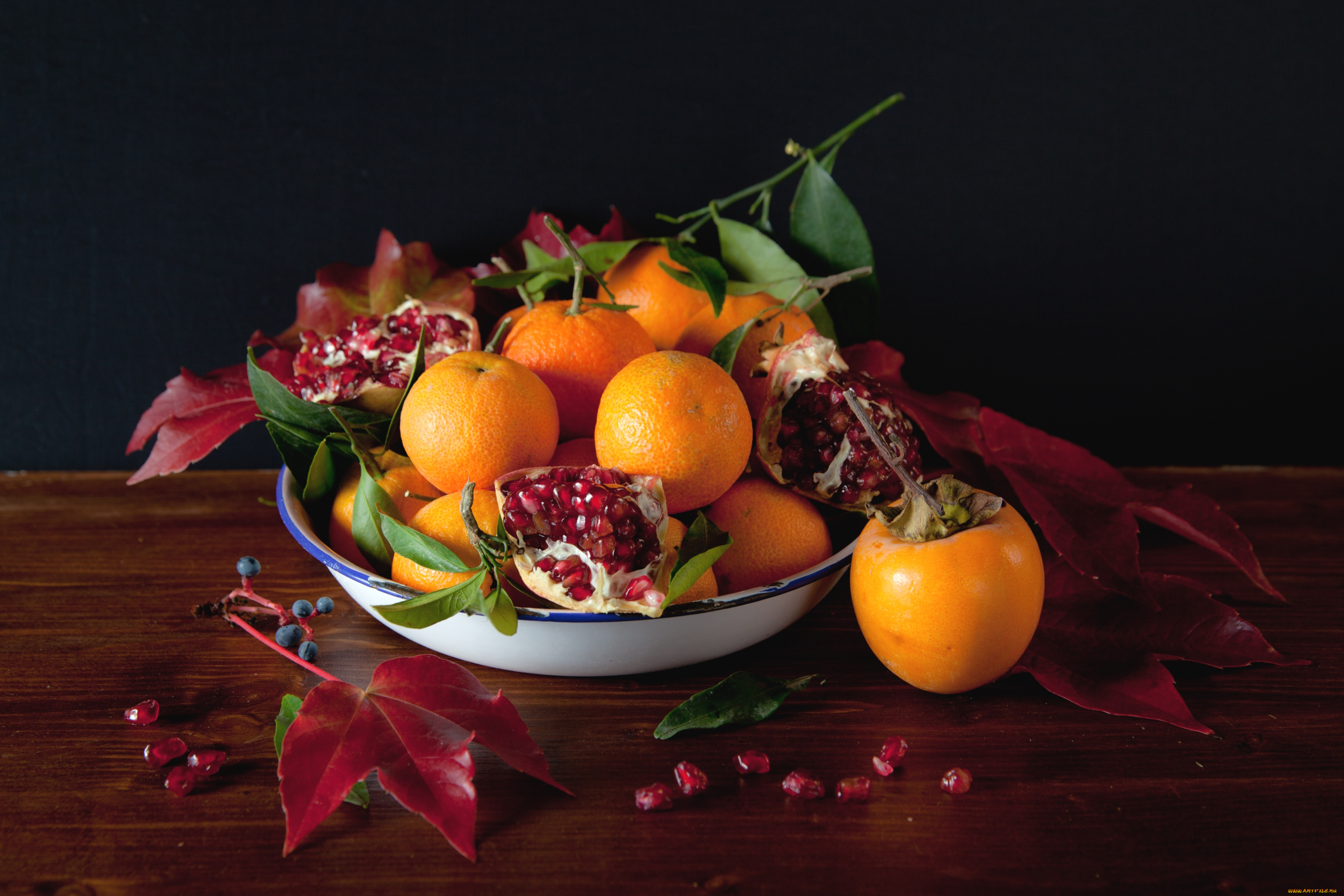 еда, фрукты, , ягоды, мандарины, хурма, гранат