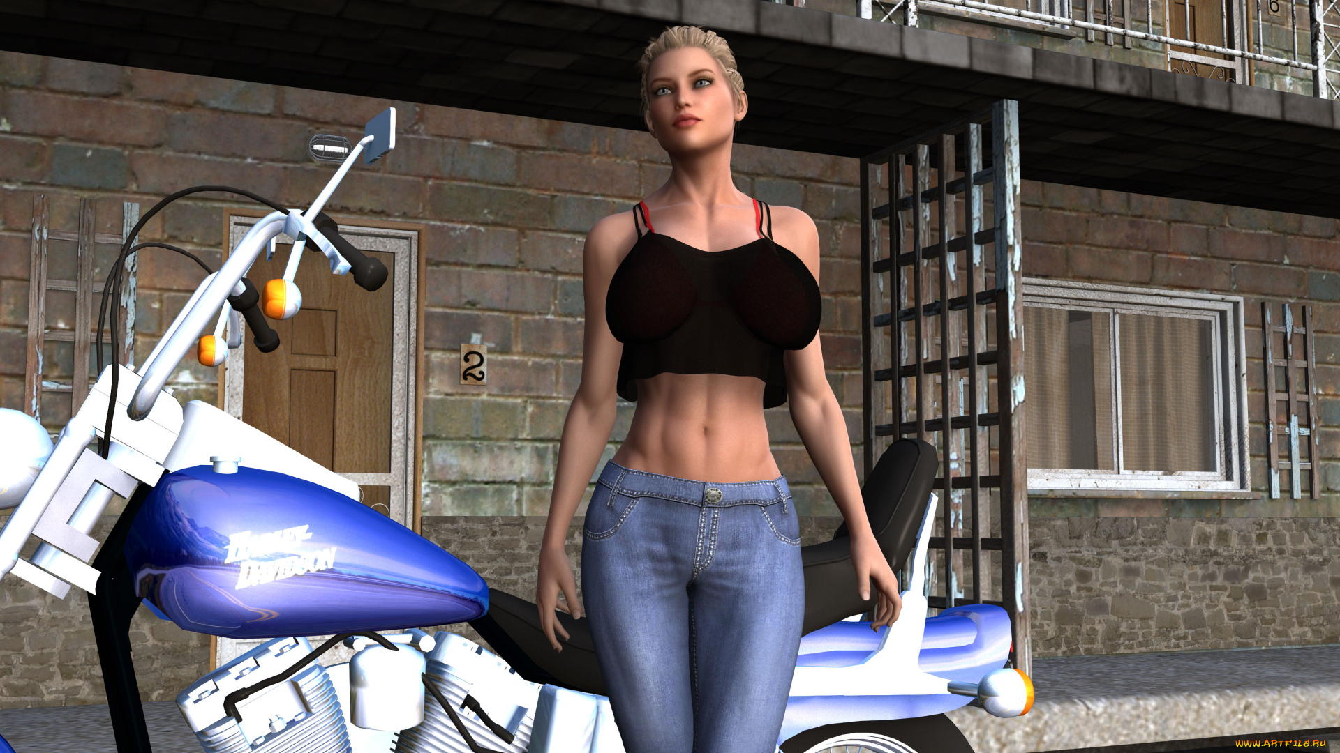 мотоциклы, 3d, мотоцикл, взгляд, девушка, фон