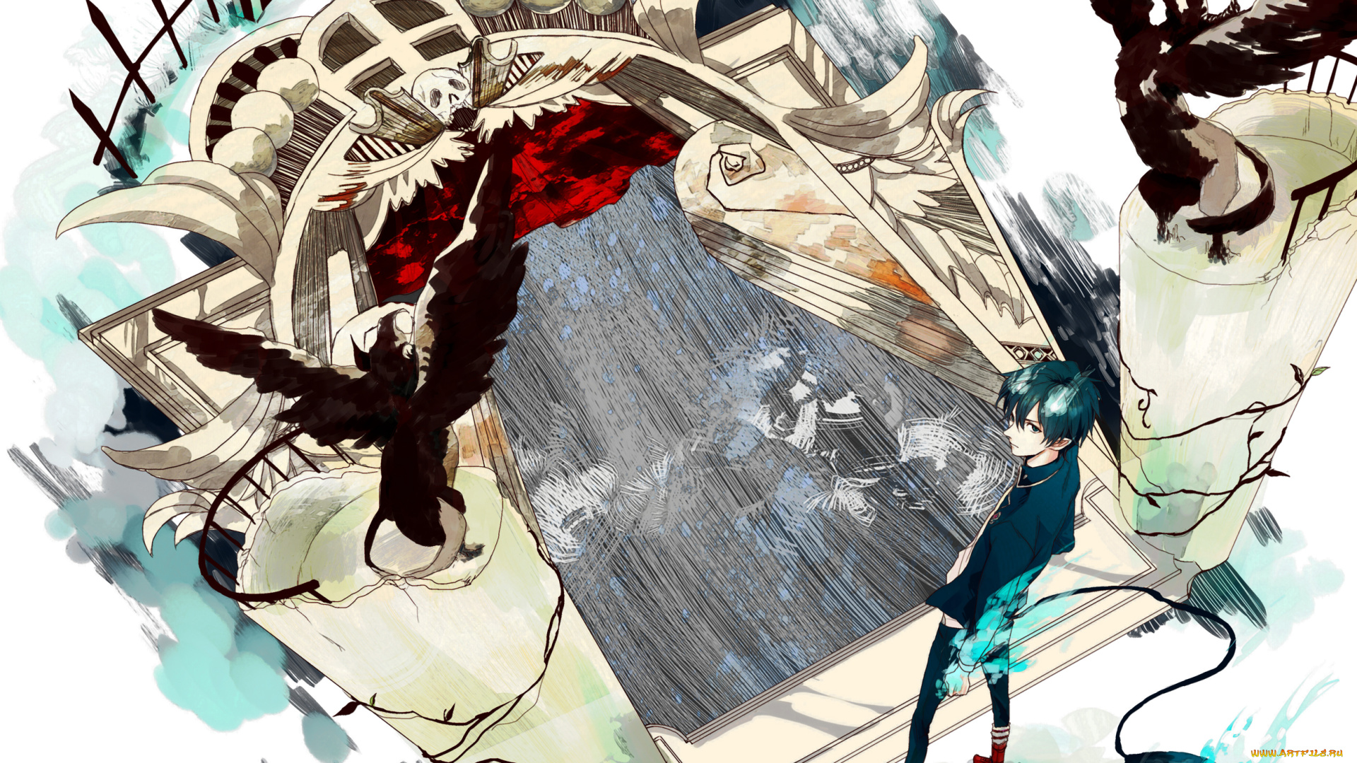 аниме, ao, no, exorcist, арт, рин, фон, синий, экзорцист