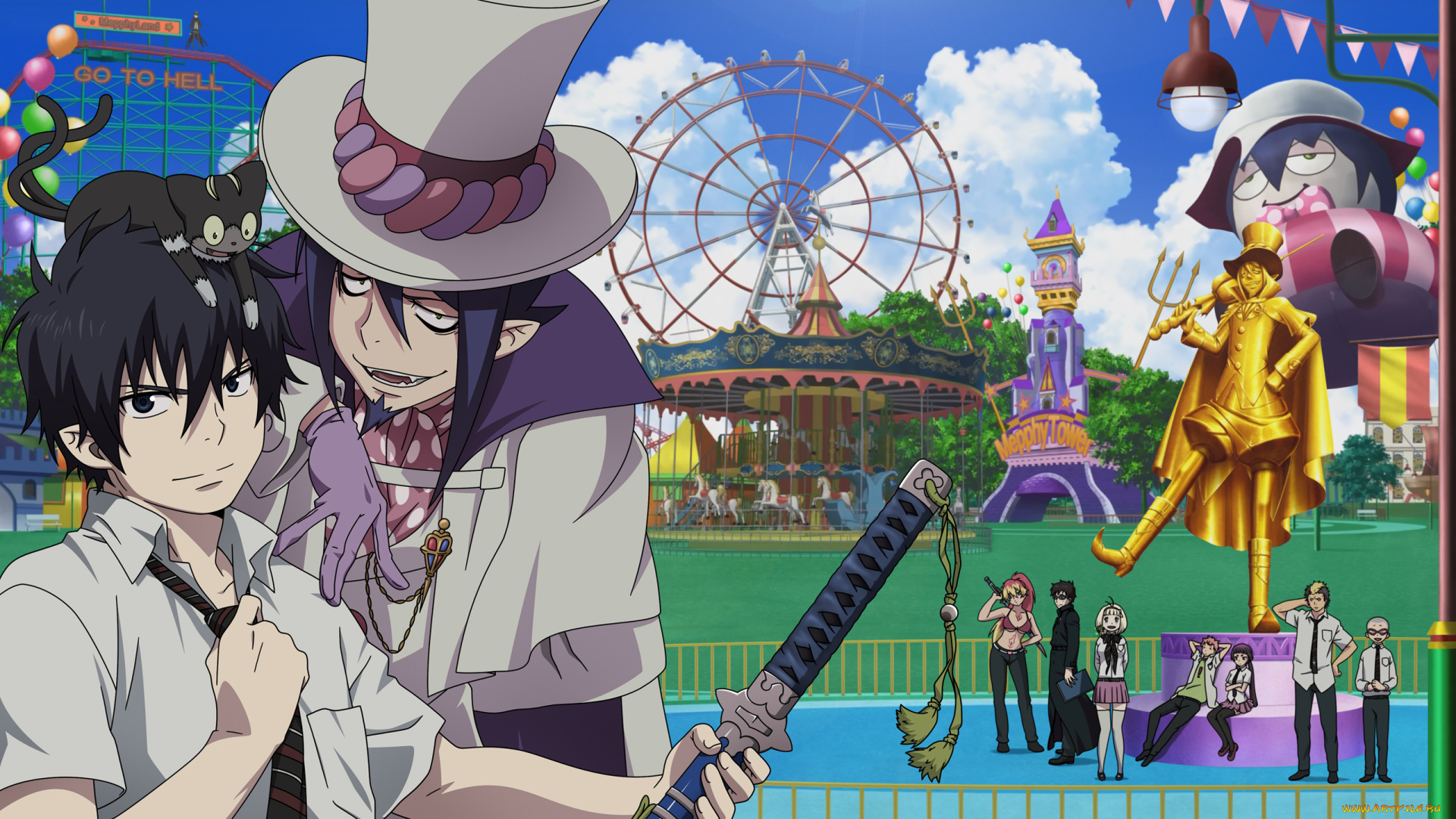 аниме, ao, no, exorcist, рин, синий, экзорцист, фон, арт, деректор