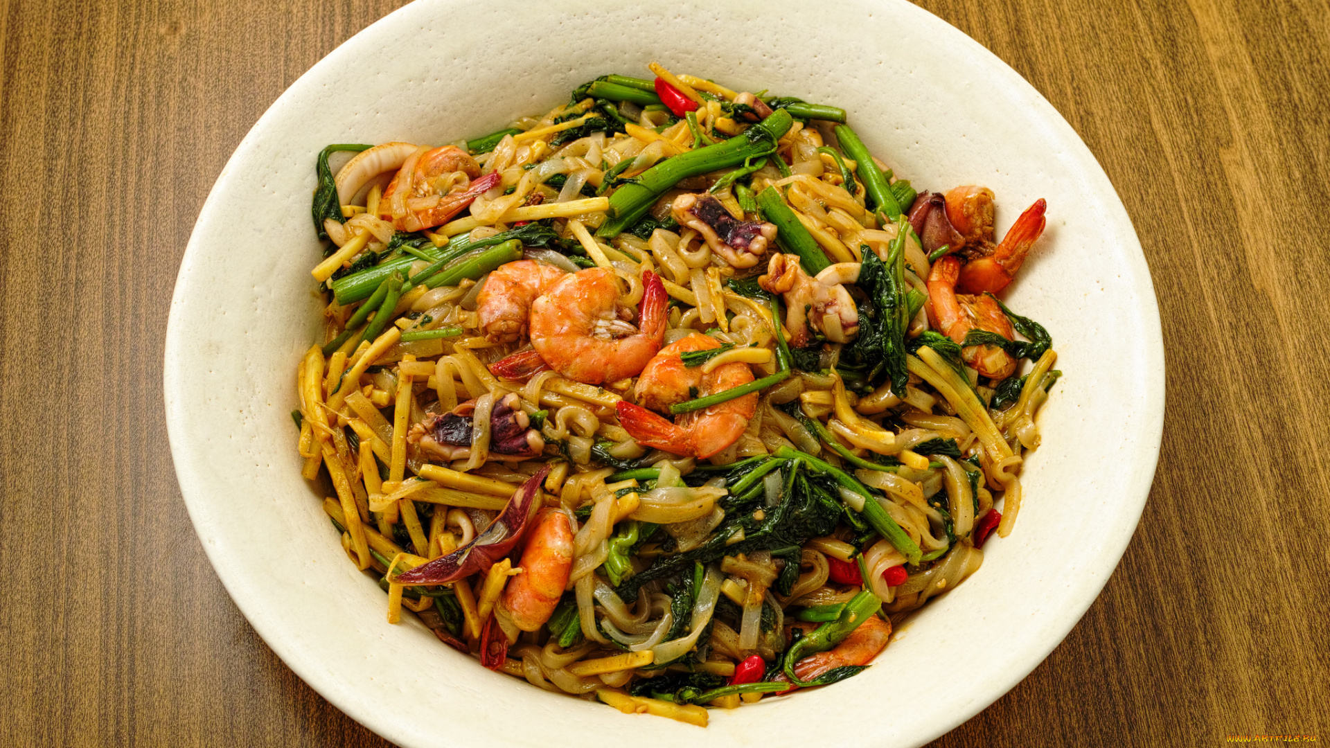 еда, рыбные, блюда, , с, морепродуктами, макароны, овощи