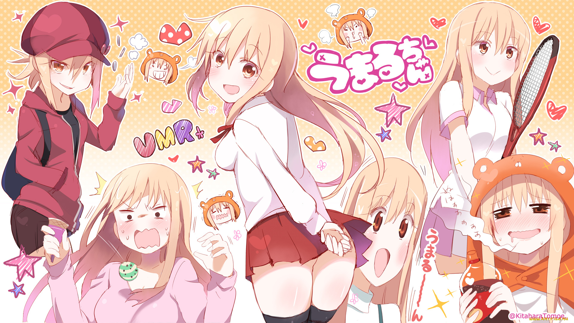 himouto, umaru-chan, аниме, девушки, фон, взгляд, kitahara, tomoe