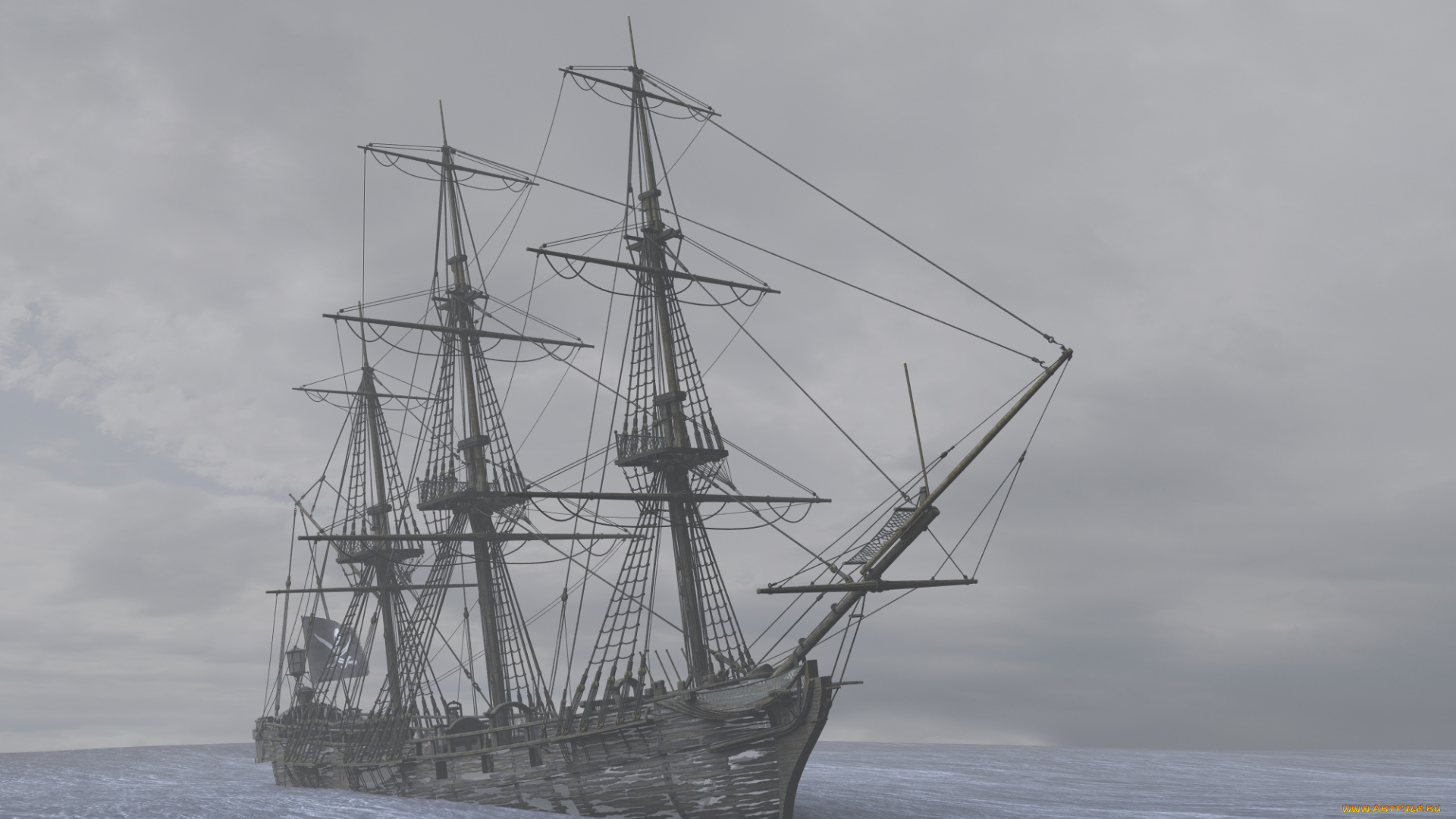 корабли, 3d, лед, море, корабль