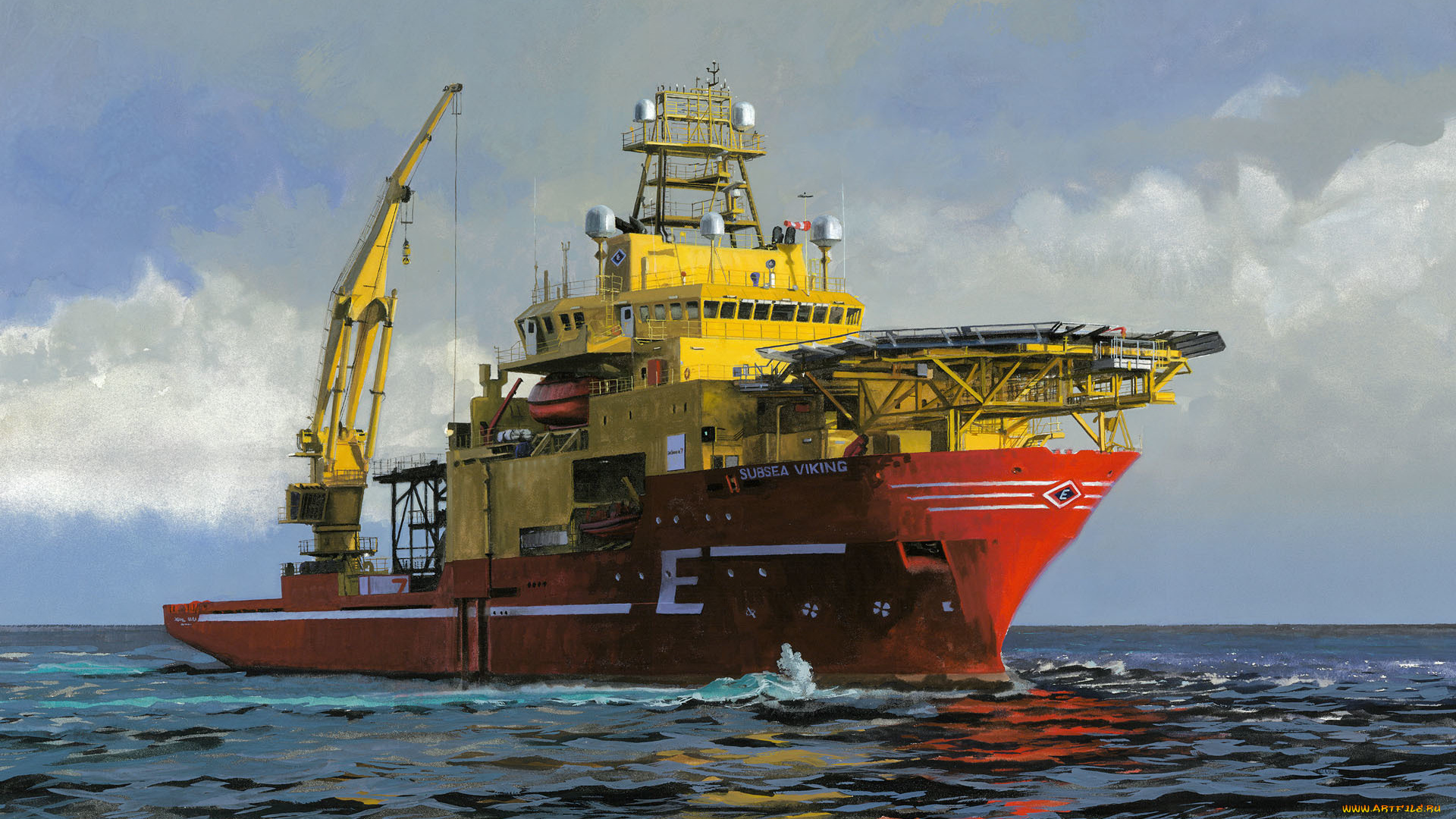 корабли, рисованные, небо, море, судно, снабжения, норвегия, подводные, викинг