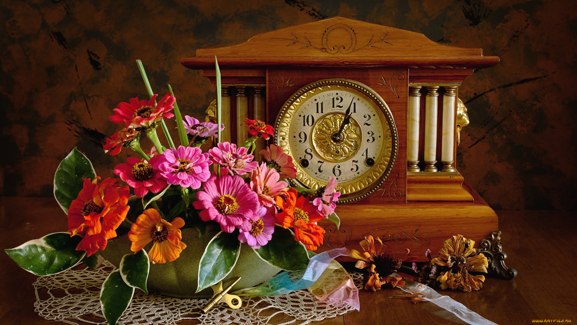 разное, Часы, , часовые, механизмы, цинния, часы, текстура, букет