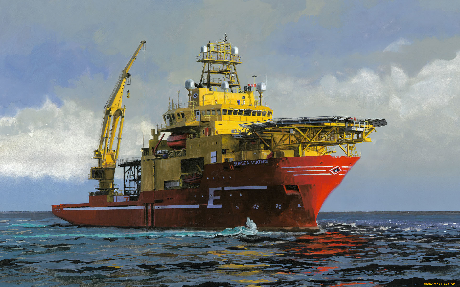 корабли, рисованные, небо, море, судно, снабжения, норвегия, подводные, викинг