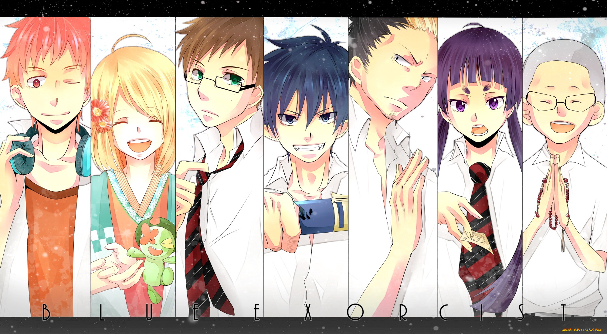 аниме, ao, no, exorcist, фон, арт, коллаж, рин, синий, экзорцист