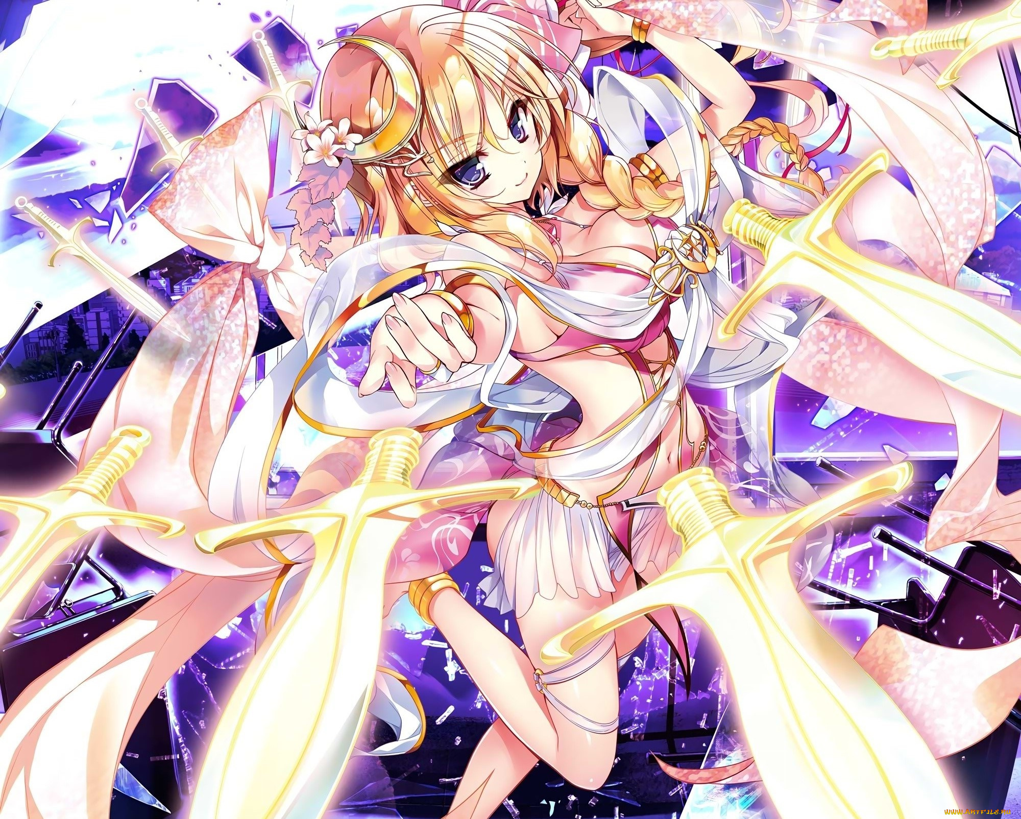 аниме, оружие, , техника, , технологии, девушка, фон, взгляд