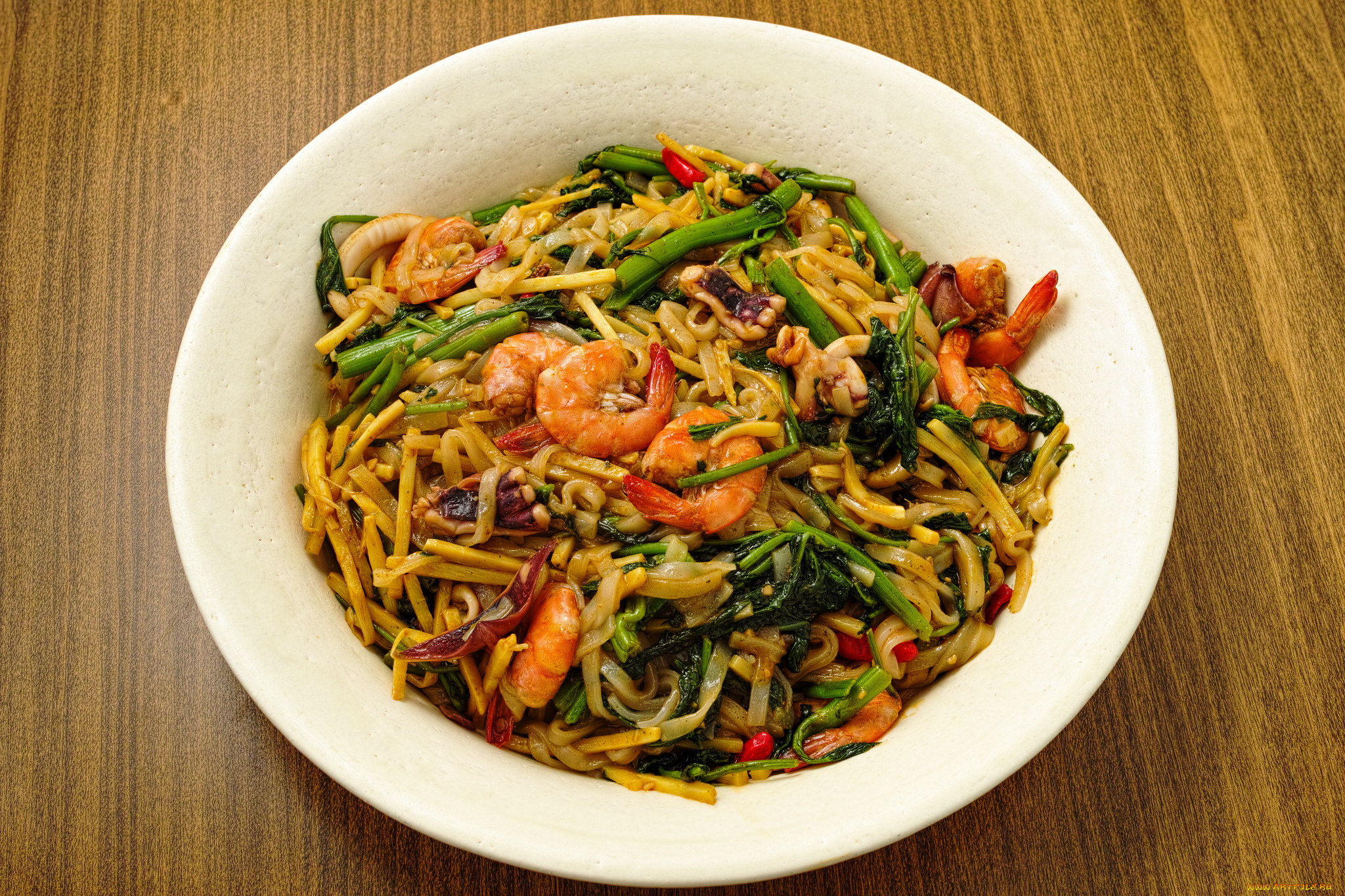 еда, рыбные, блюда, , с, морепродуктами, макароны, овощи