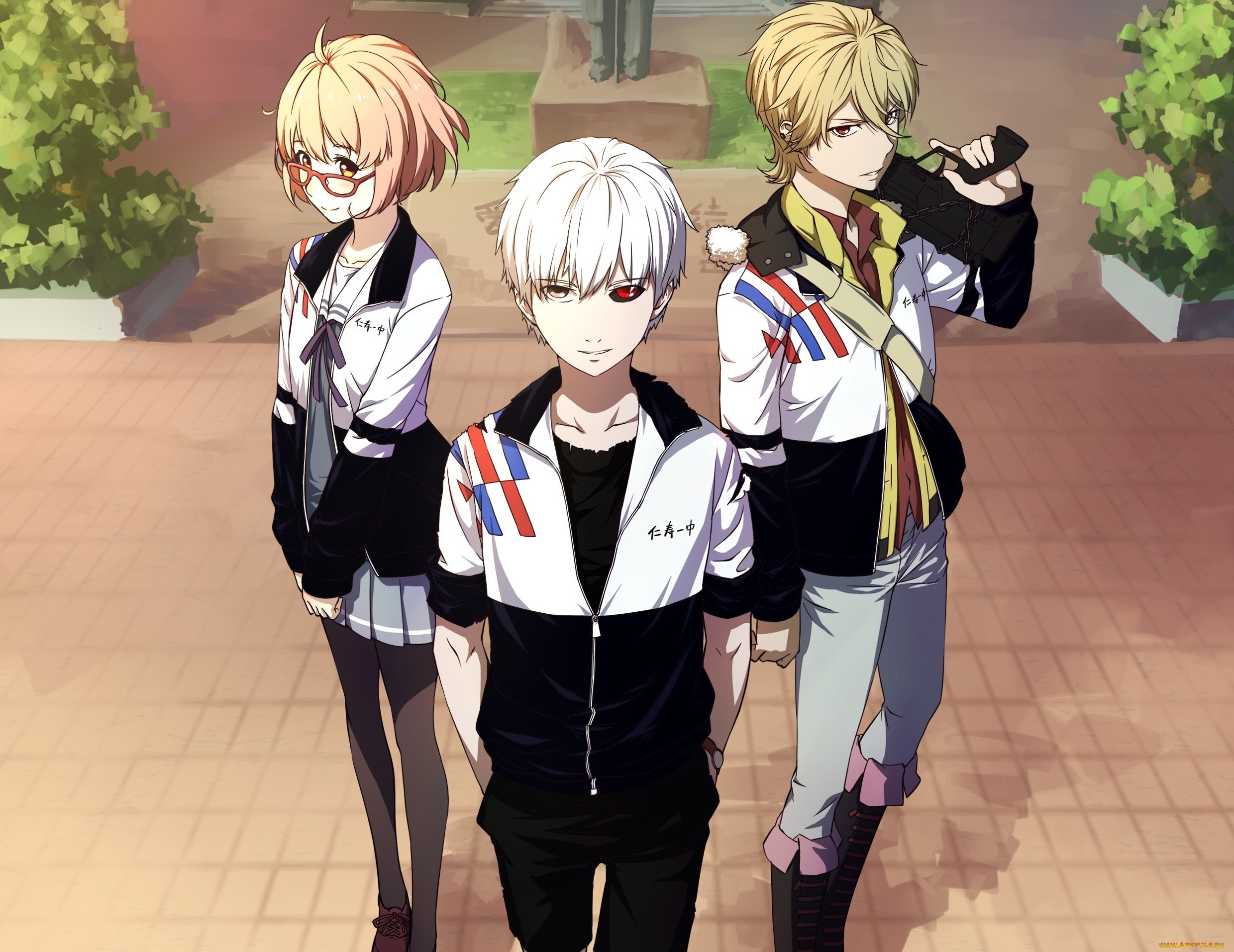 аниме, unknown, , другое, взгляд, парни, оружие, фон, девушка