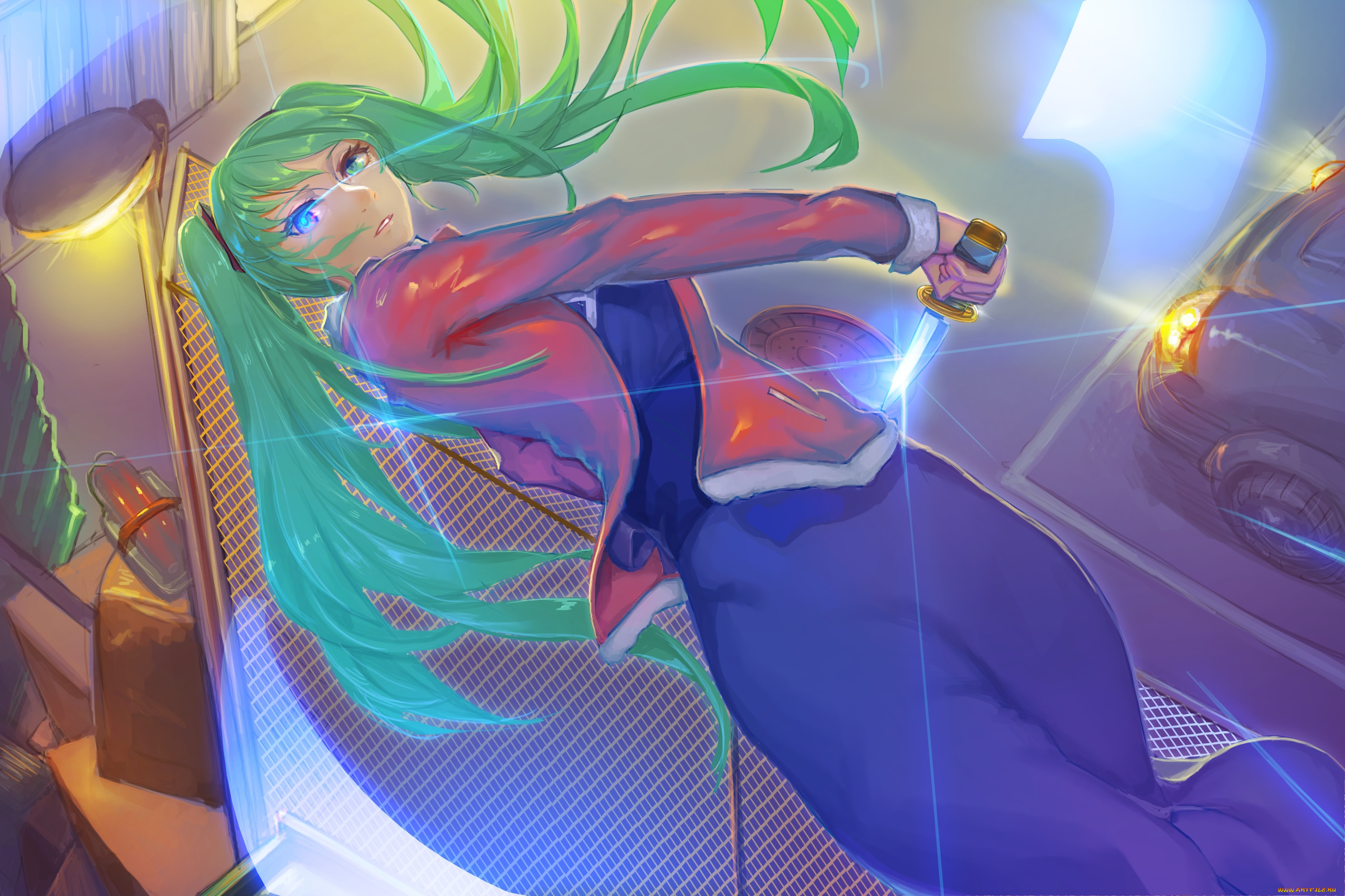 аниме, vocaloid, девушка, арт, нож, hatsune, miku