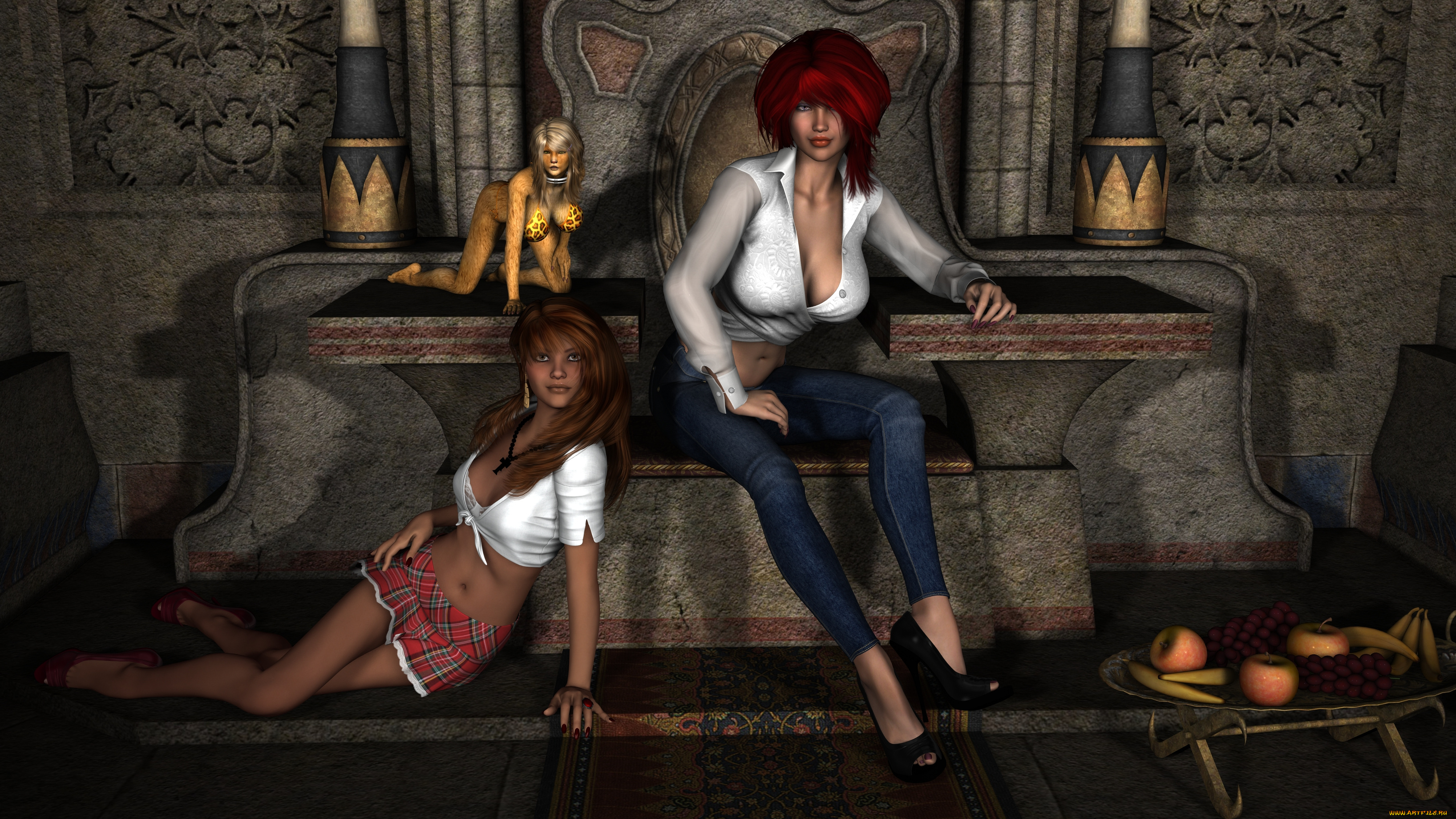 3д, графика, люди, , people, фрукты, фон, девушки, взгляд