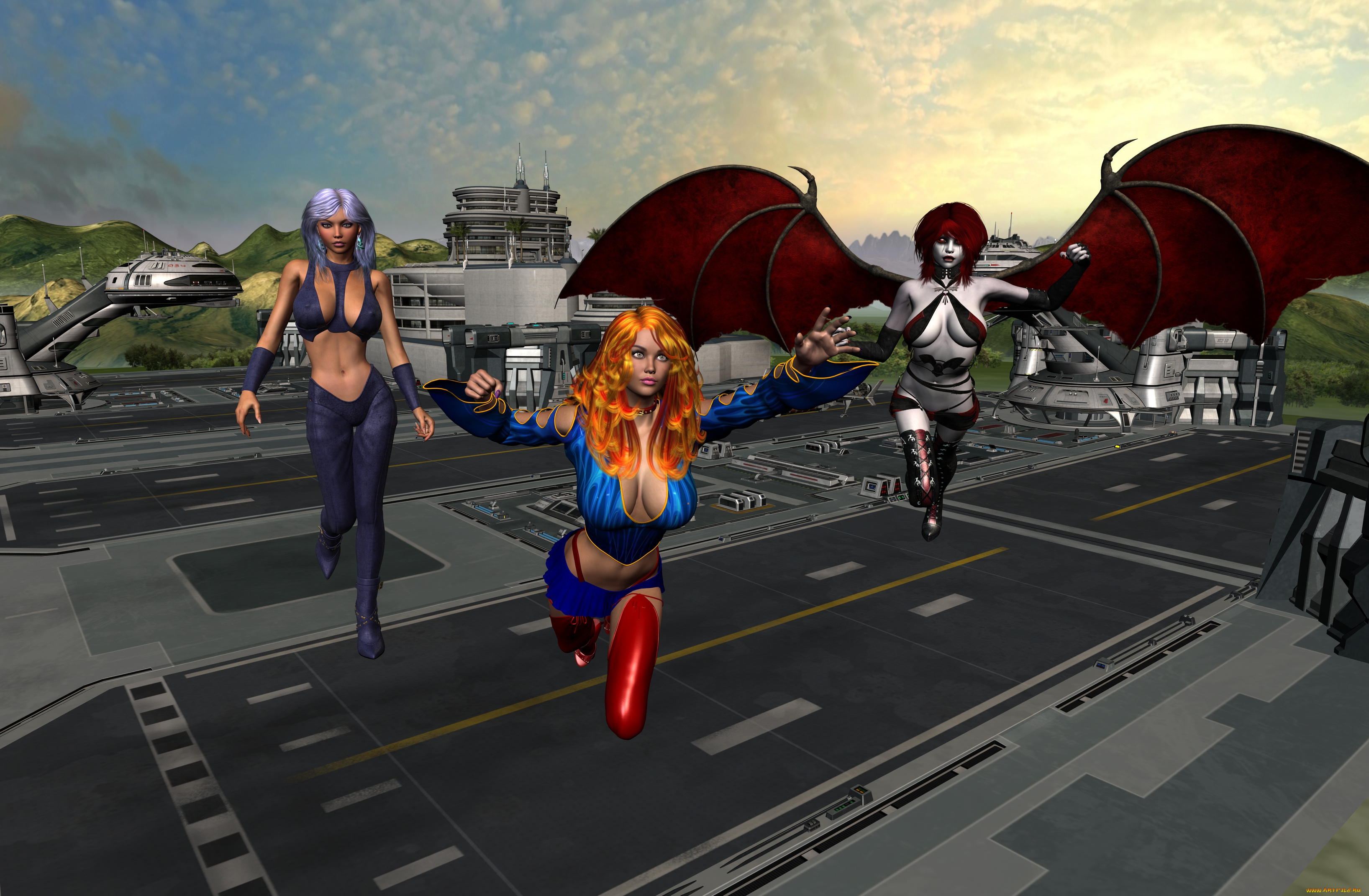 3д, графика, фантазия, , fantasy, фон, взгляд, девушки, демон, город