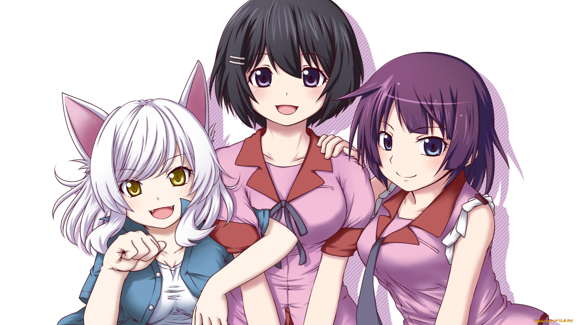 аниме, bakemonogatari, фон, взгляд, девушки