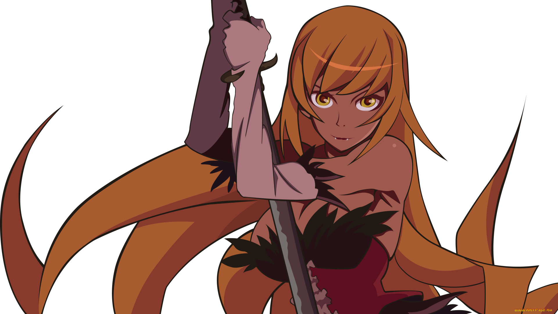 аниме, bakemonogatari, фон, взгляд, девушка