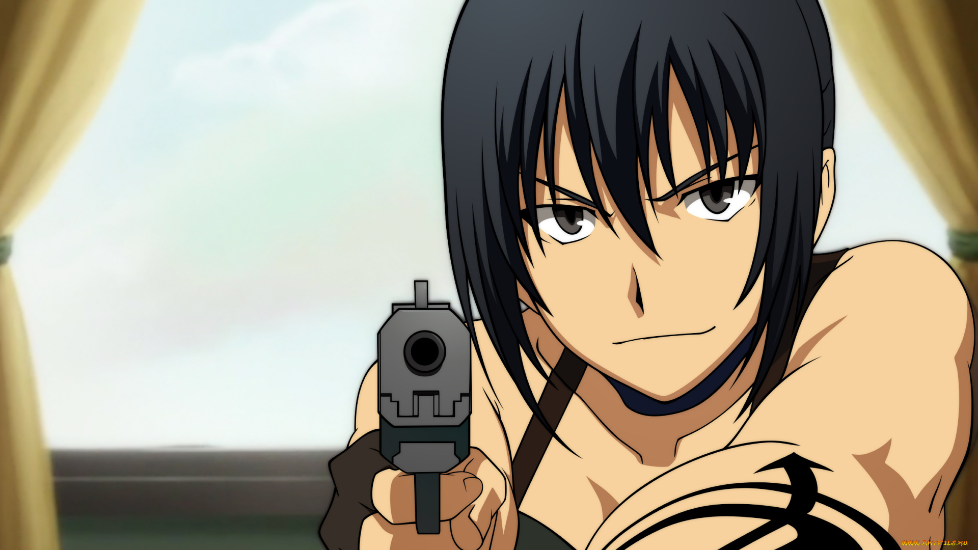 аниме, canaan, взгляд, девушка, фон