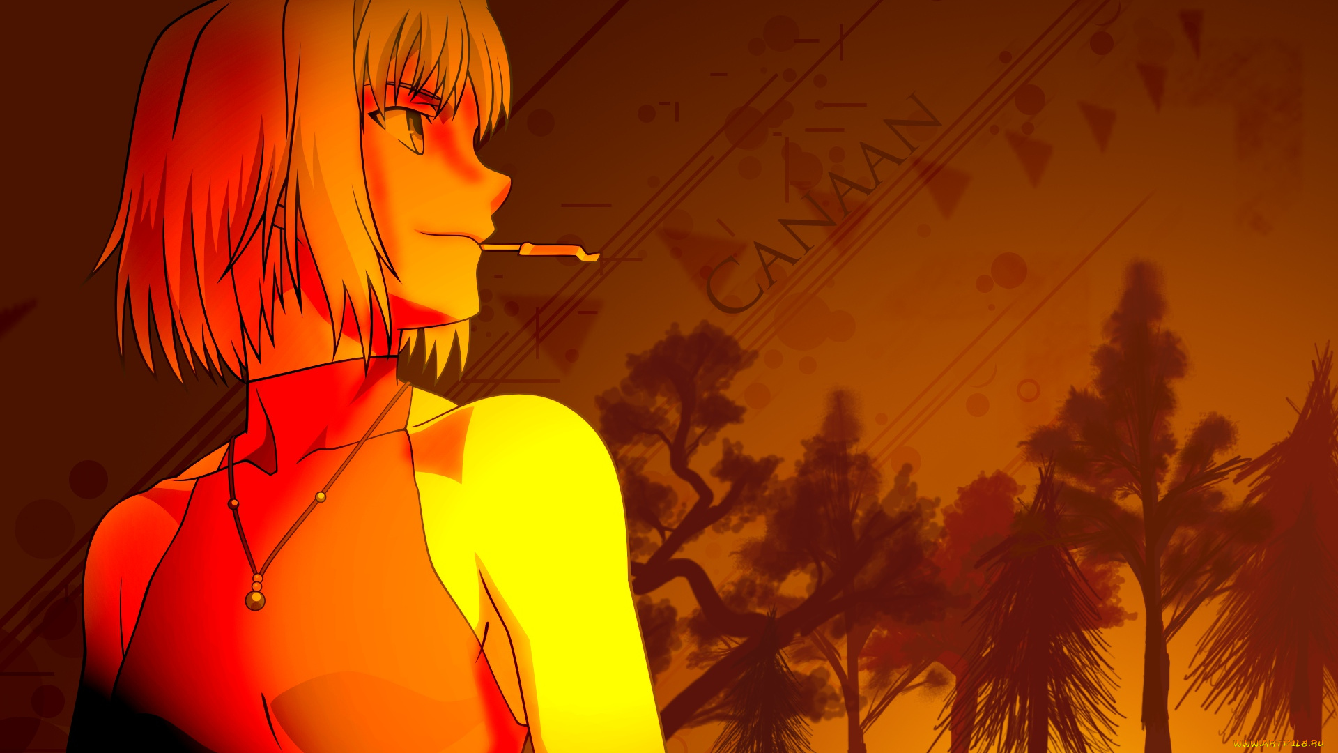 аниме, canaan, взгляд, девушки, фон