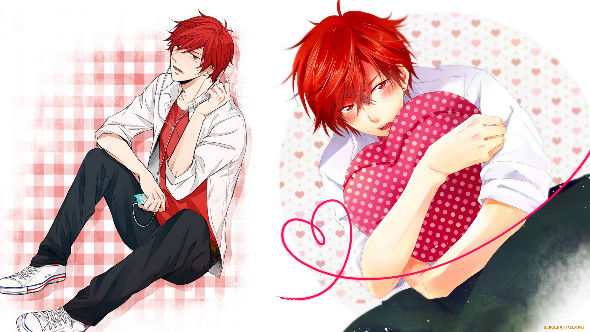 аниме, gekkan, shoujo, nozaki-kun, наушники, сердце, парень