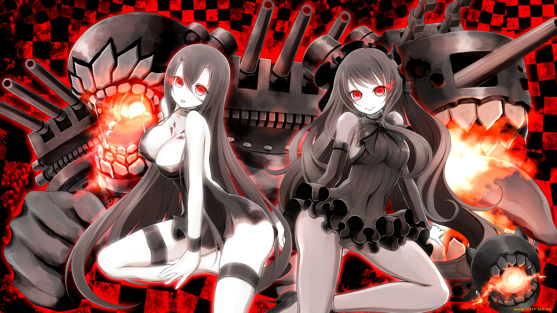 аниме, kantai, collection, девушки, взгляд, фон