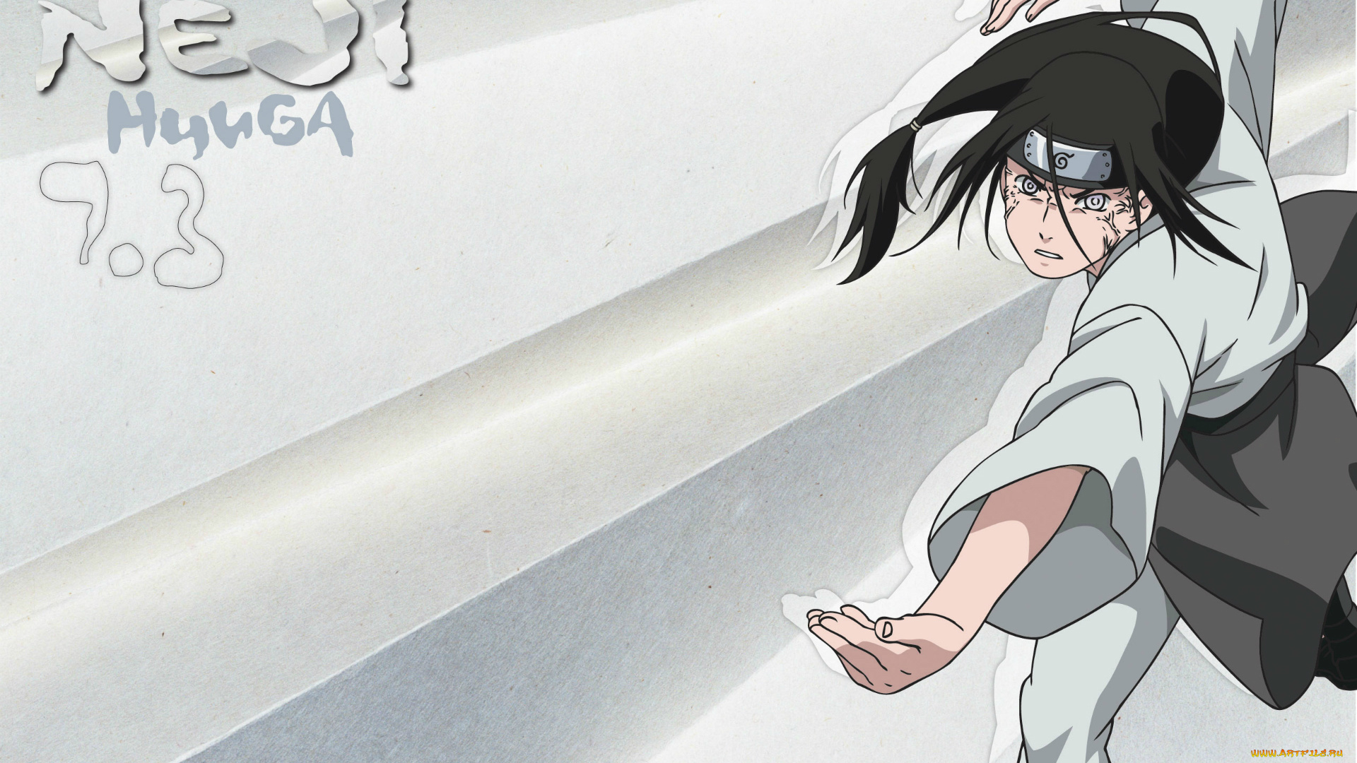 аниме, naruto, neji, hyuuga, повязка, чакра, byakugan, глаза, серый, фон, ninja