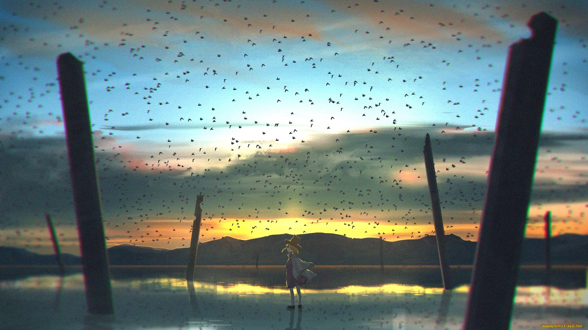 аниме, touhou, девушка, взгляд, фон