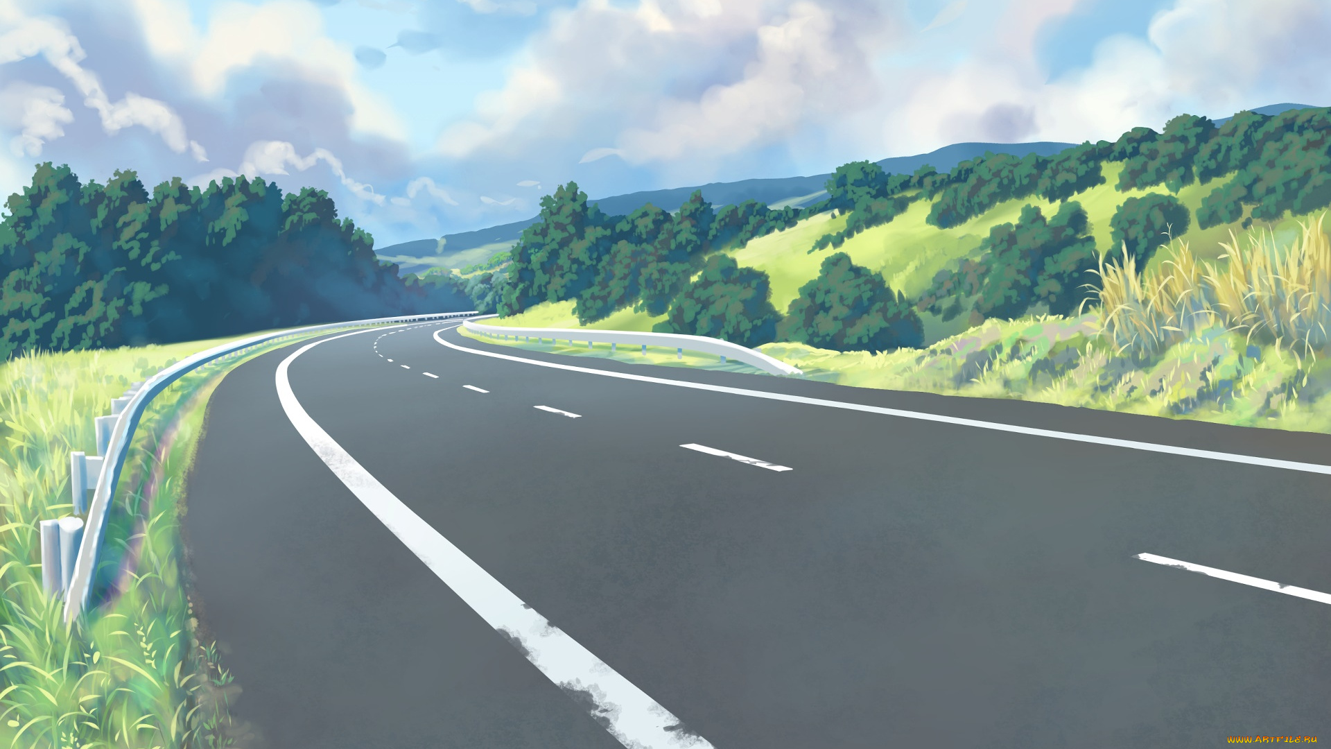 аниме, unknown, , другое, дорога, лес