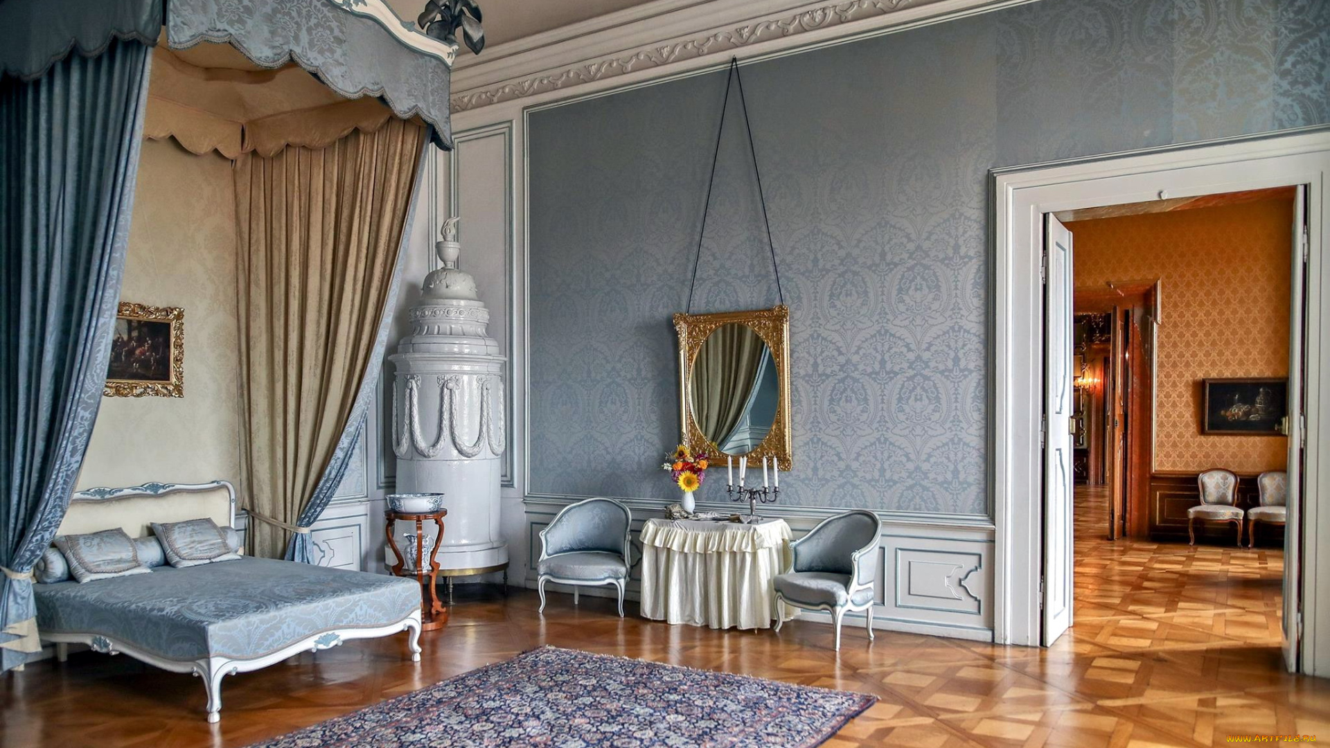 интерьер, дворцы, , музеи, спальня, кровать, зеркало