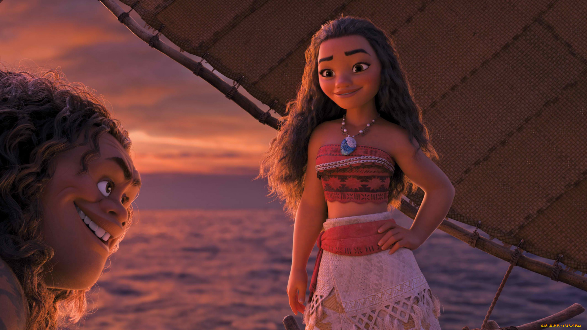 мультфильмы, moana, фон, взгляд, девушка