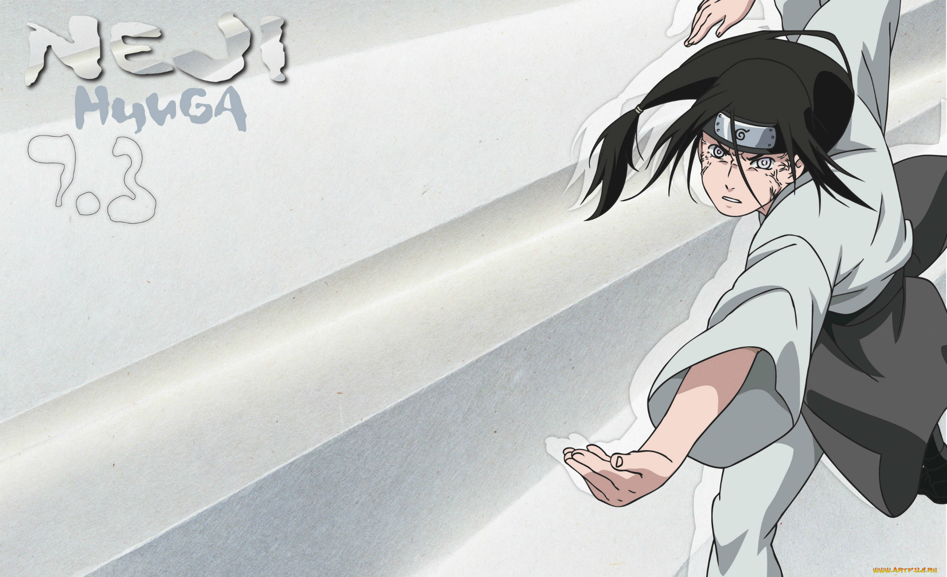 аниме, naruto, neji, hyuuga, повязка, чакра, byakugan, глаза, серый, фон, ninja