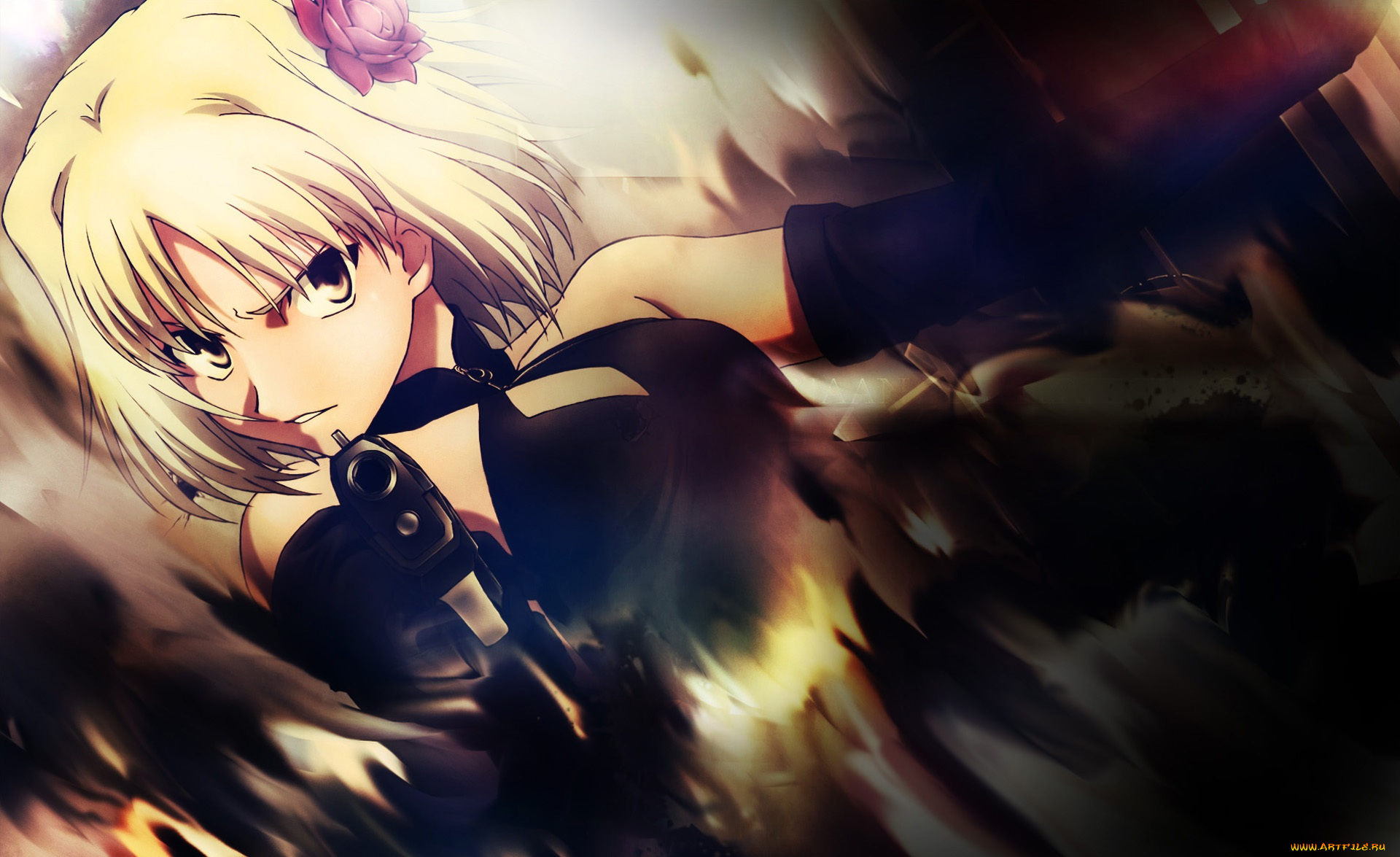 аниме, canaan, девушка, взгляд, фон