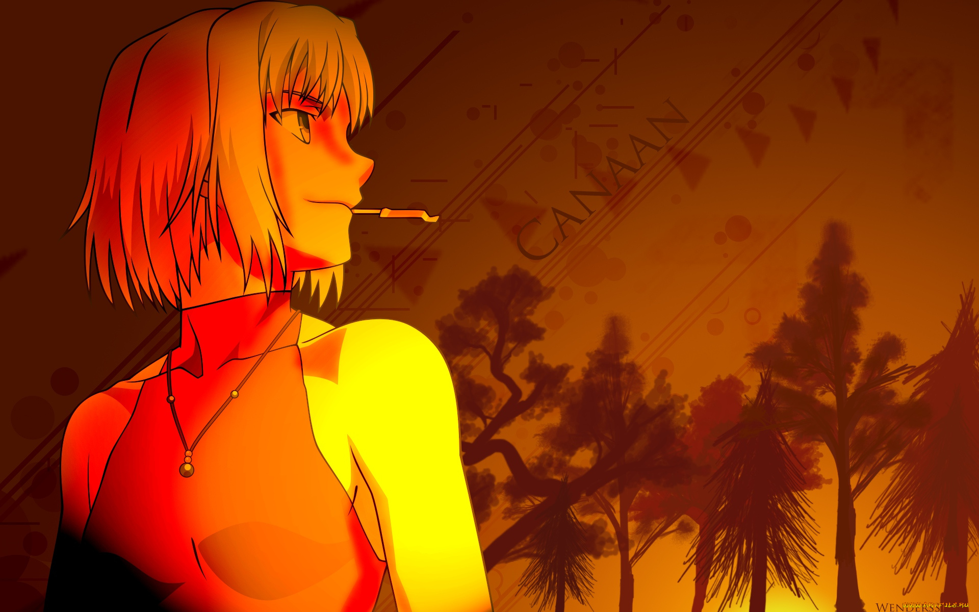 аниме, canaan, взгляд, девушки, фон