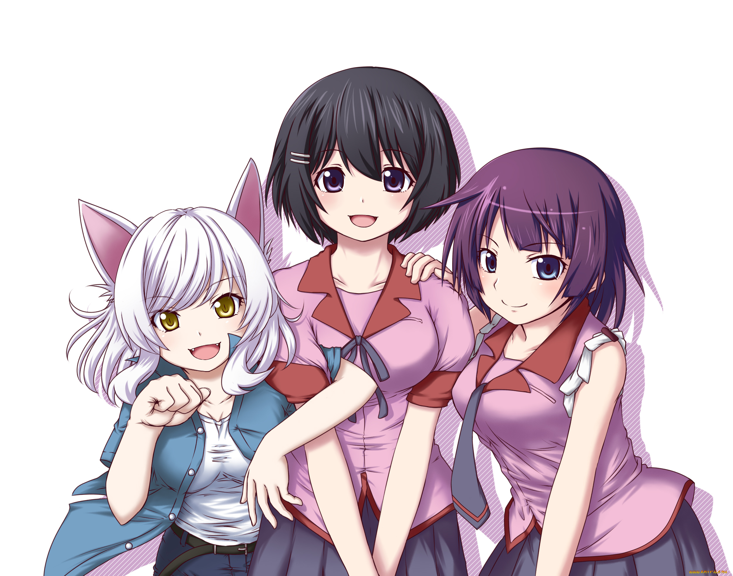 аниме, bakemonogatari, фон, взгляд, девушки