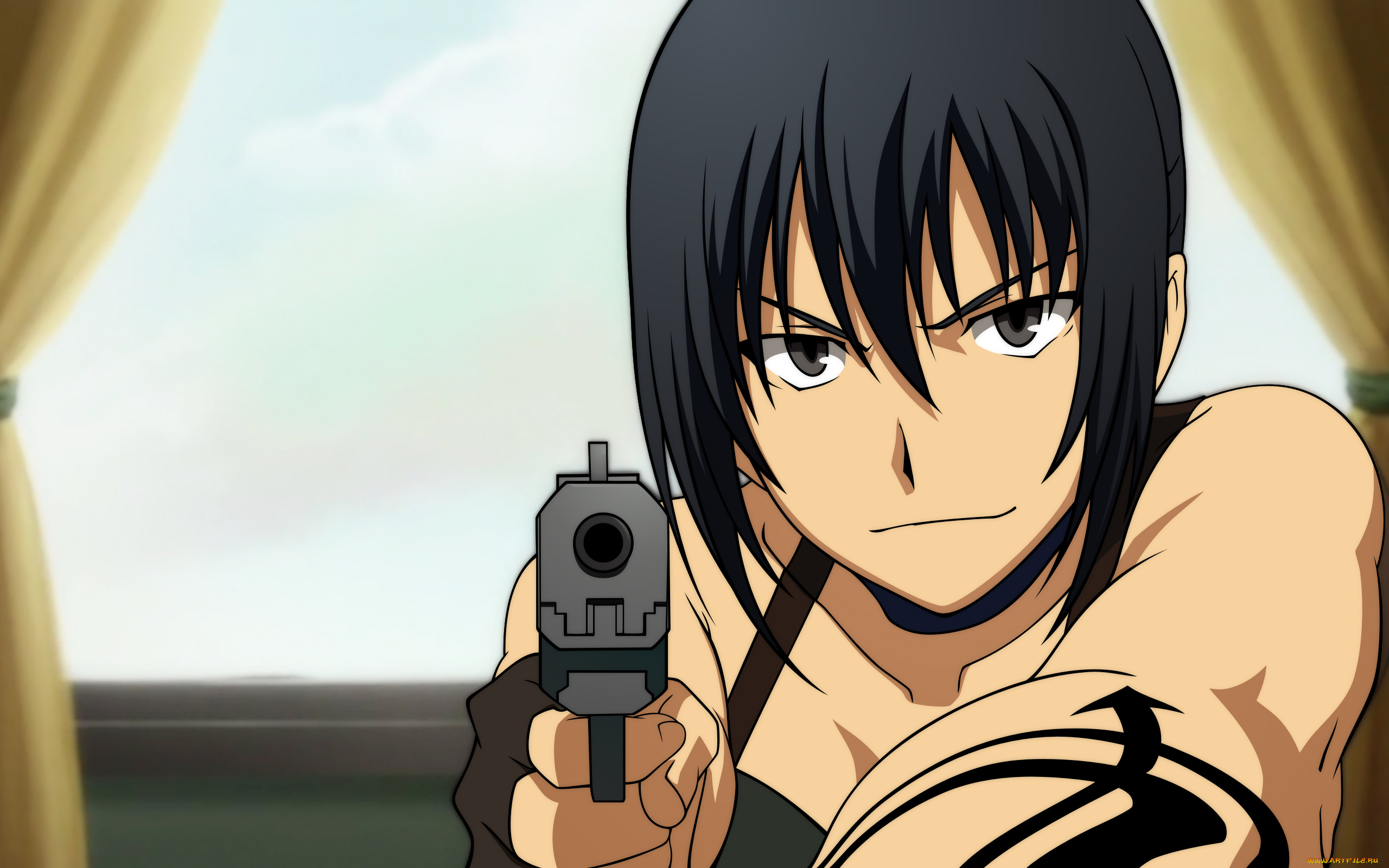 аниме, canaan, взгляд, девушка, фон