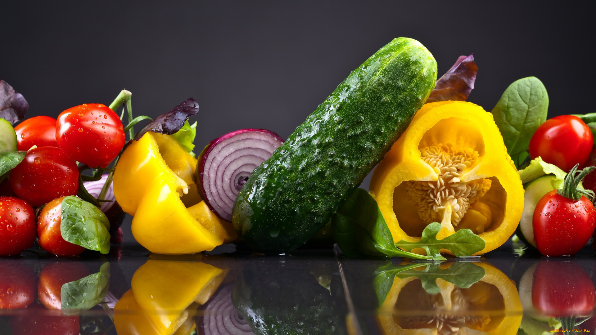 еда, овощи, помидоры, перец, огурец, лук