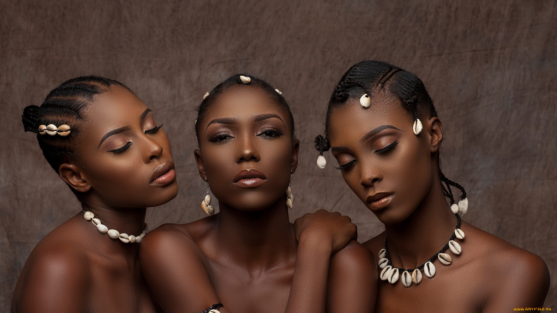 девушки, -unsort, , темнокожие, макияж, чернокожие, три, портрет, мулатки