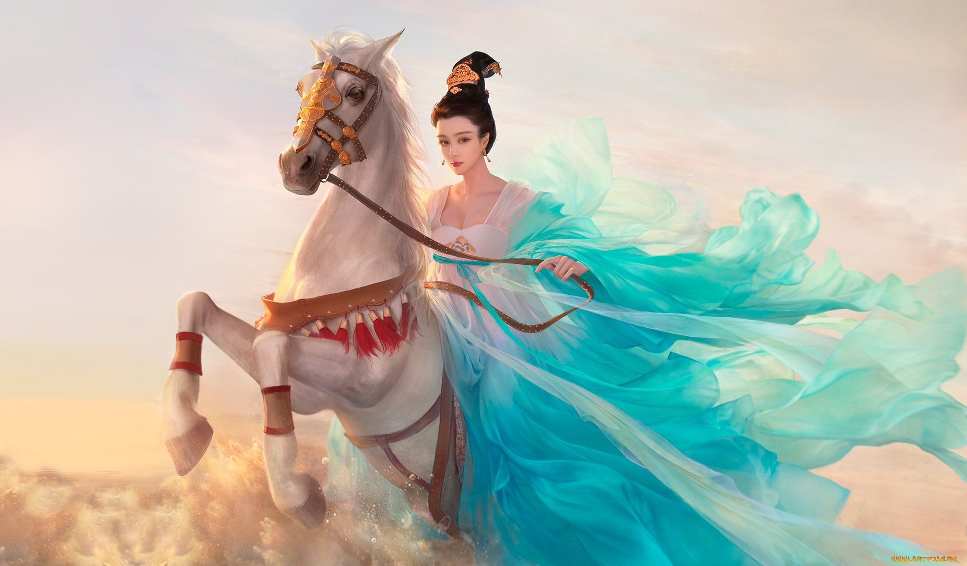 фэнтези, девушки, арт, всадница, конь, девушка, fanbingbing, da, congjun