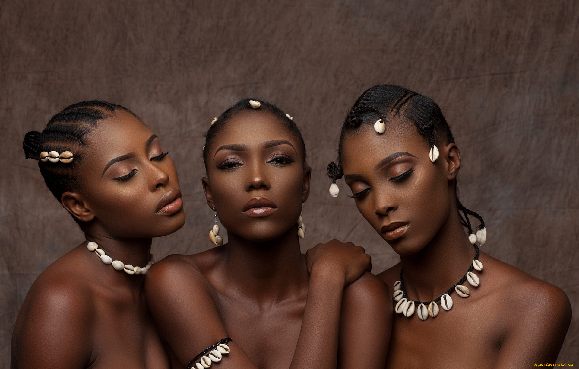 девушки, -unsort, , темнокожие, макияж, чернокожие, три, портрет, мулатки
