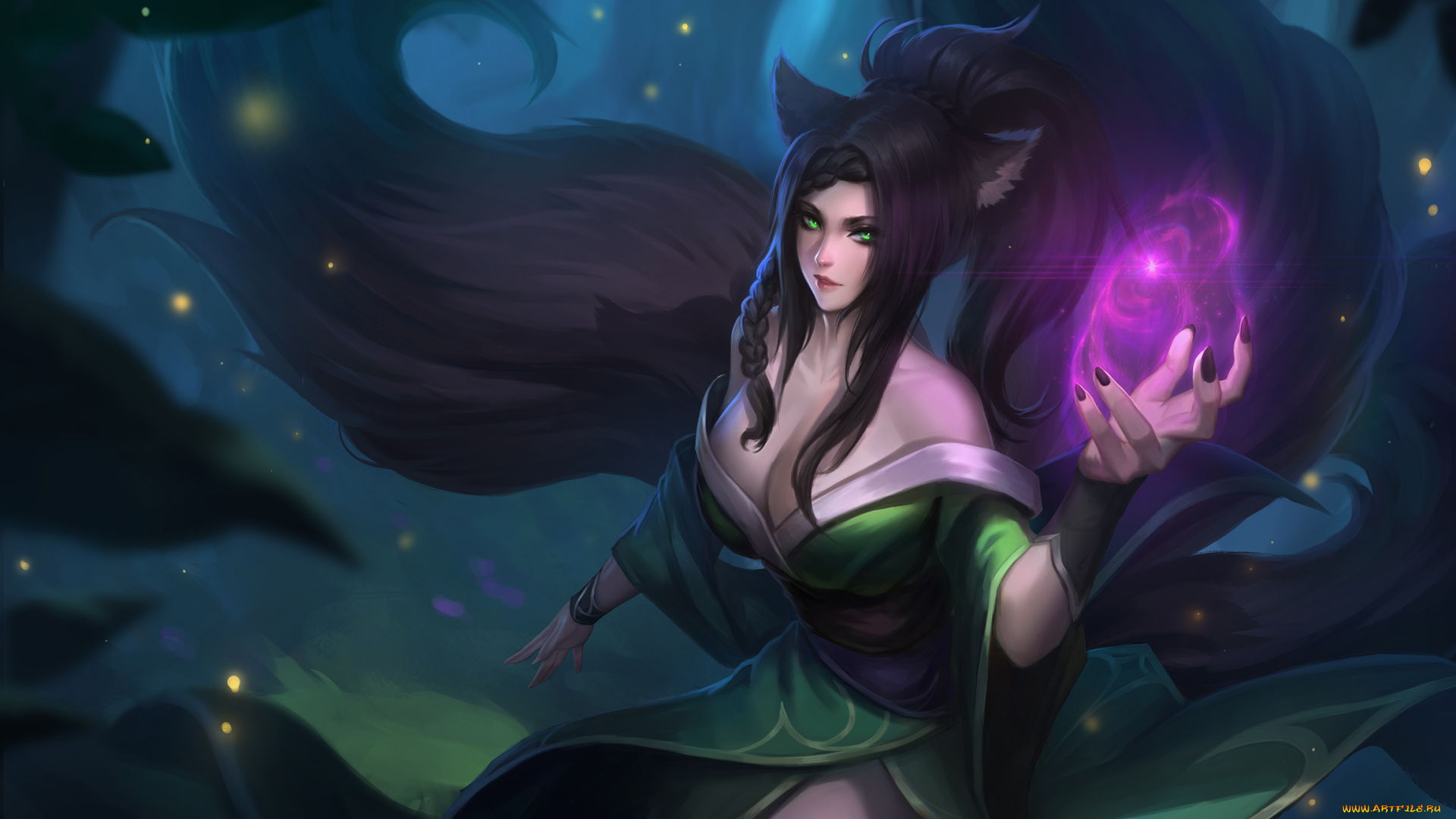 видео, игры, league, of, legends, ушки, взгляд, фон, девушка