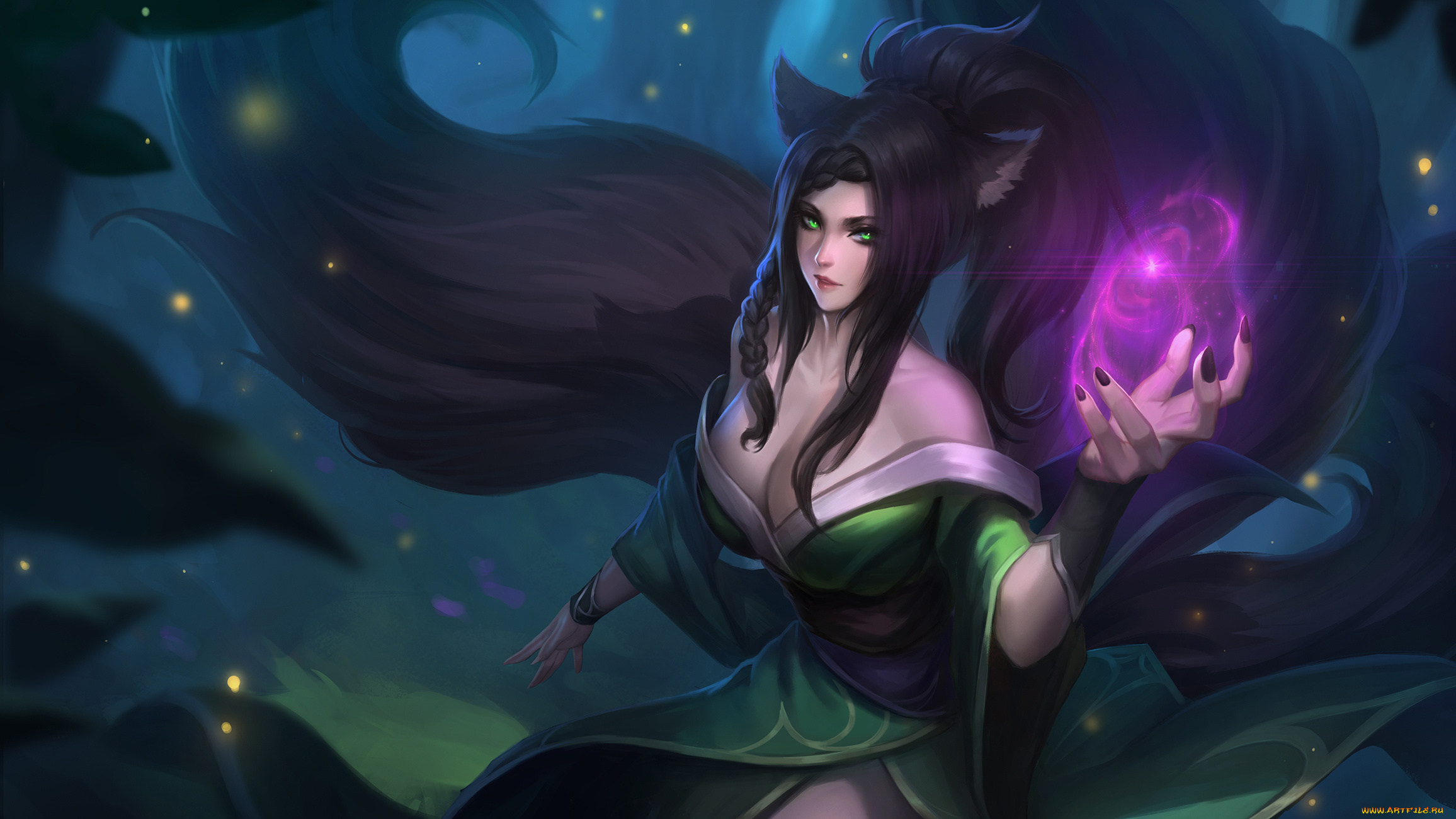 видео, игры, league, of, legends, ушки, взгляд, фон, девушка