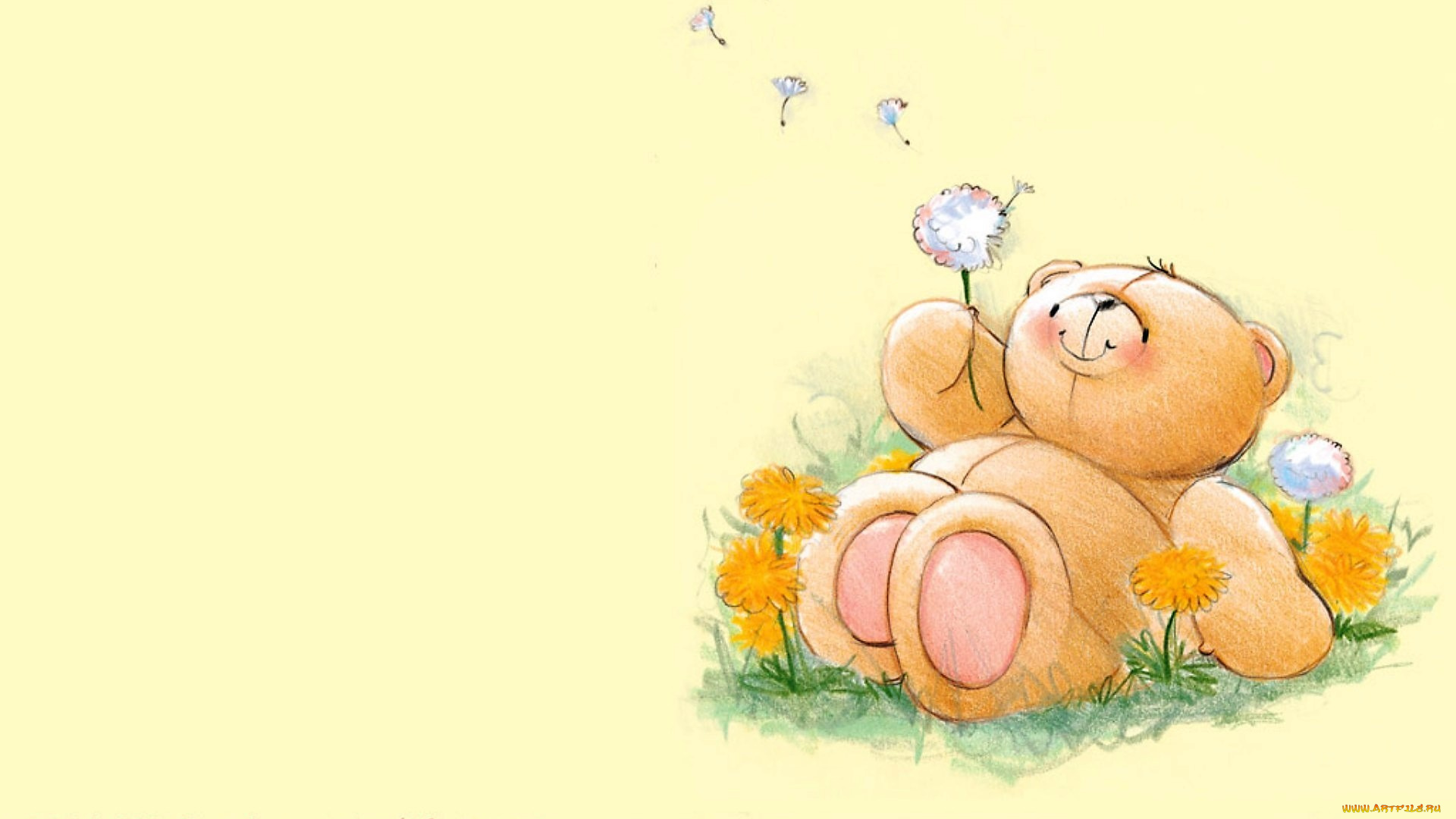 рисованное, мишки, тэдди, мишка, одуванчики