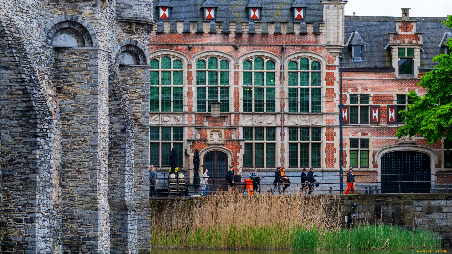 города, гент, , бельгия, канал, старинные, дома