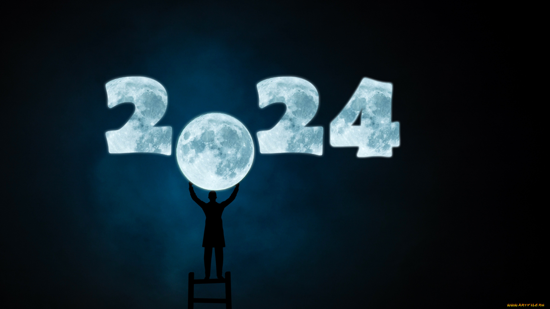 праздничные, -, разное, , новый, год, год, цифры, луна, человек