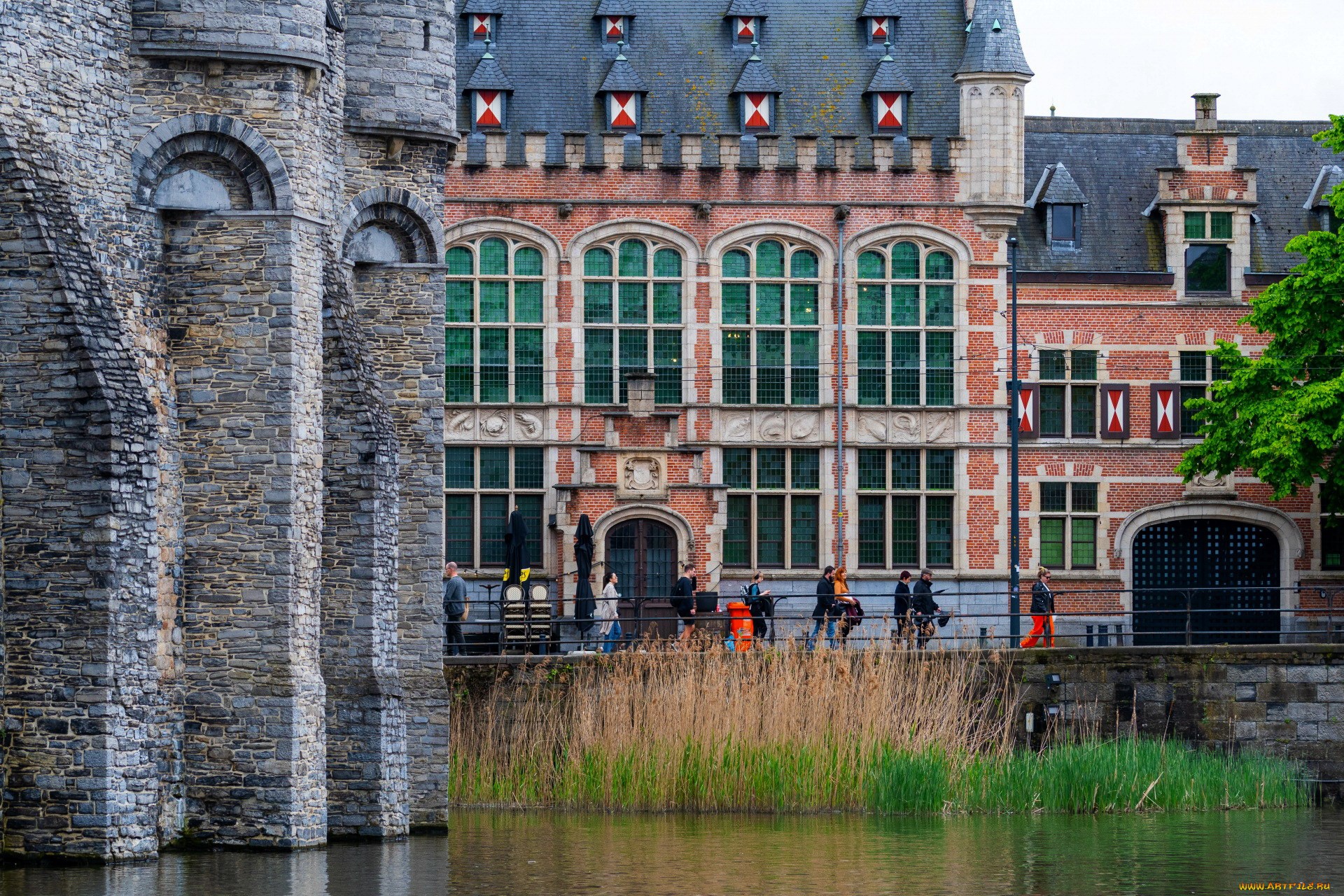 города, гент, , бельгия, канал, старинные, дома