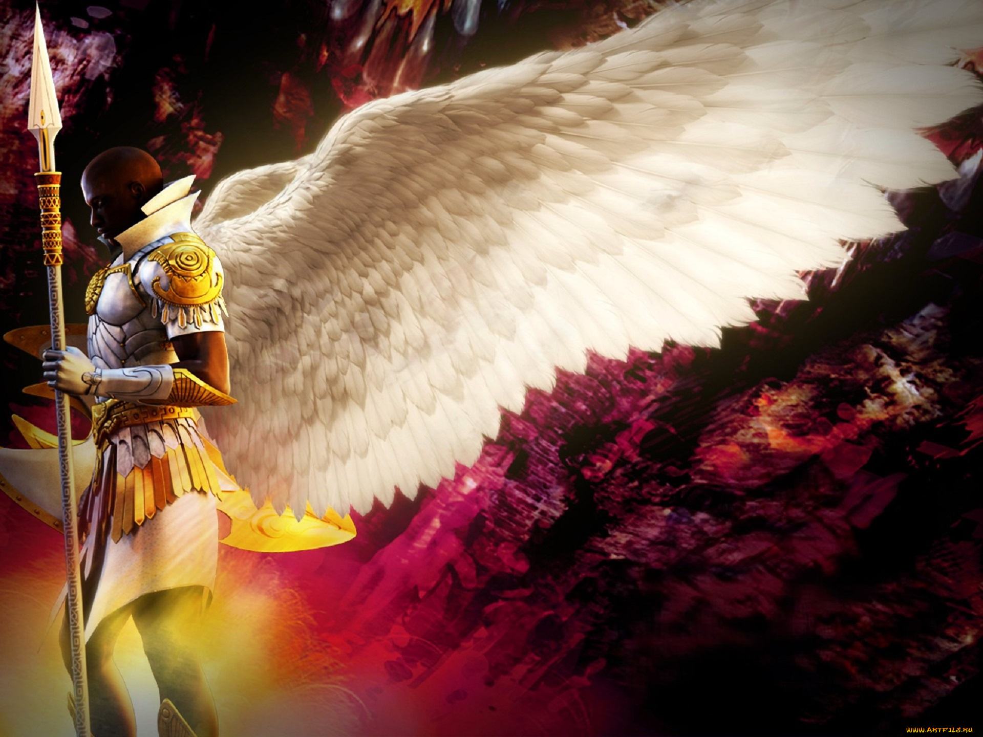 видео, игры, guild, wars, ангел, доспех, крылья, копье