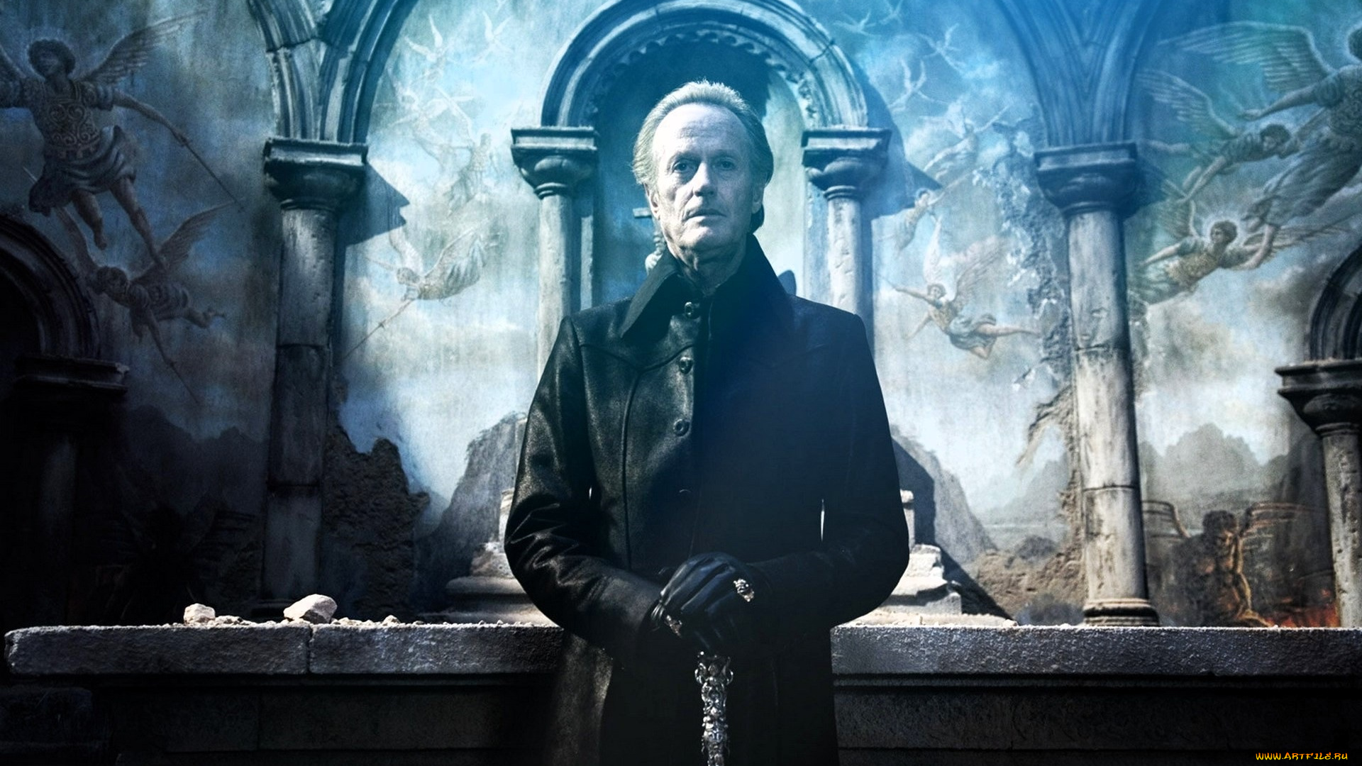 кино, фильмы, ghost, rider, человек, плащ, перчатки, трость, развалины, храм