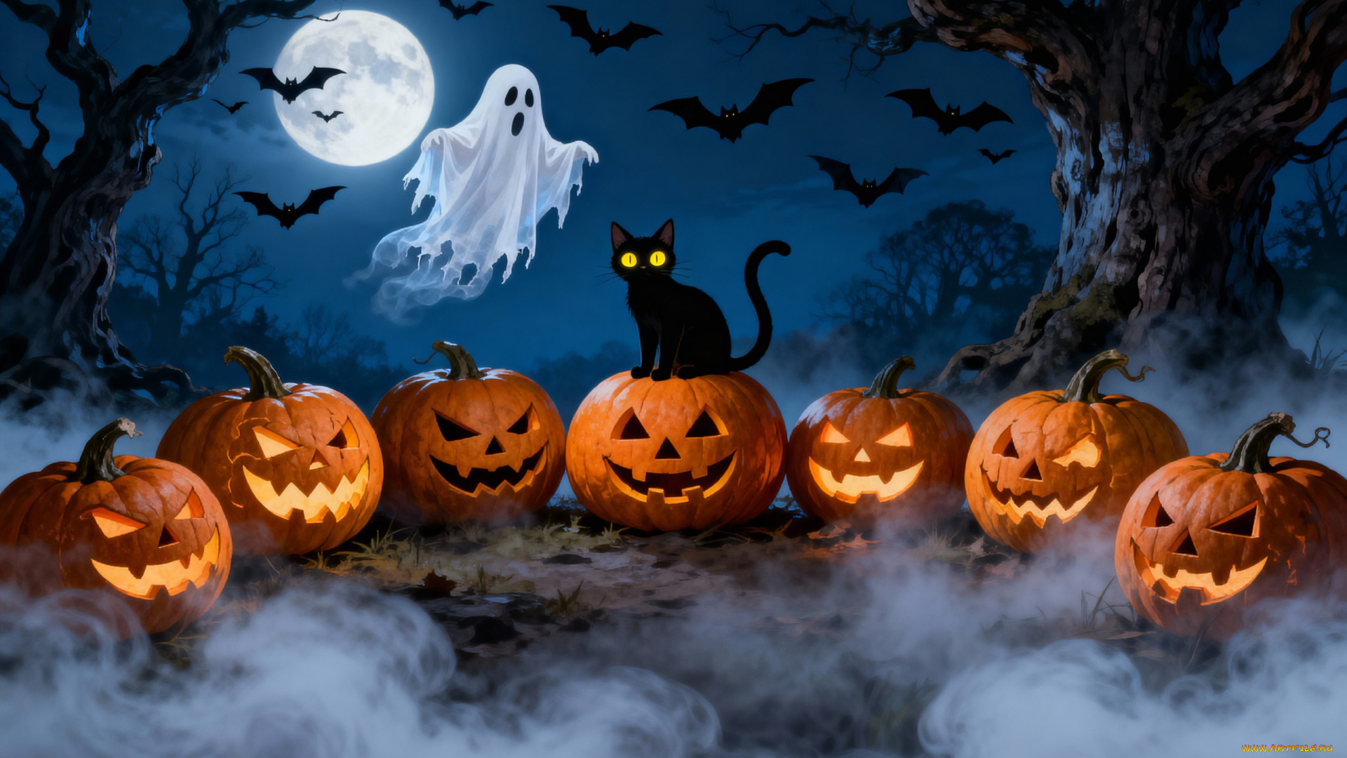 праздничные, хэллоуин, призрак, кот