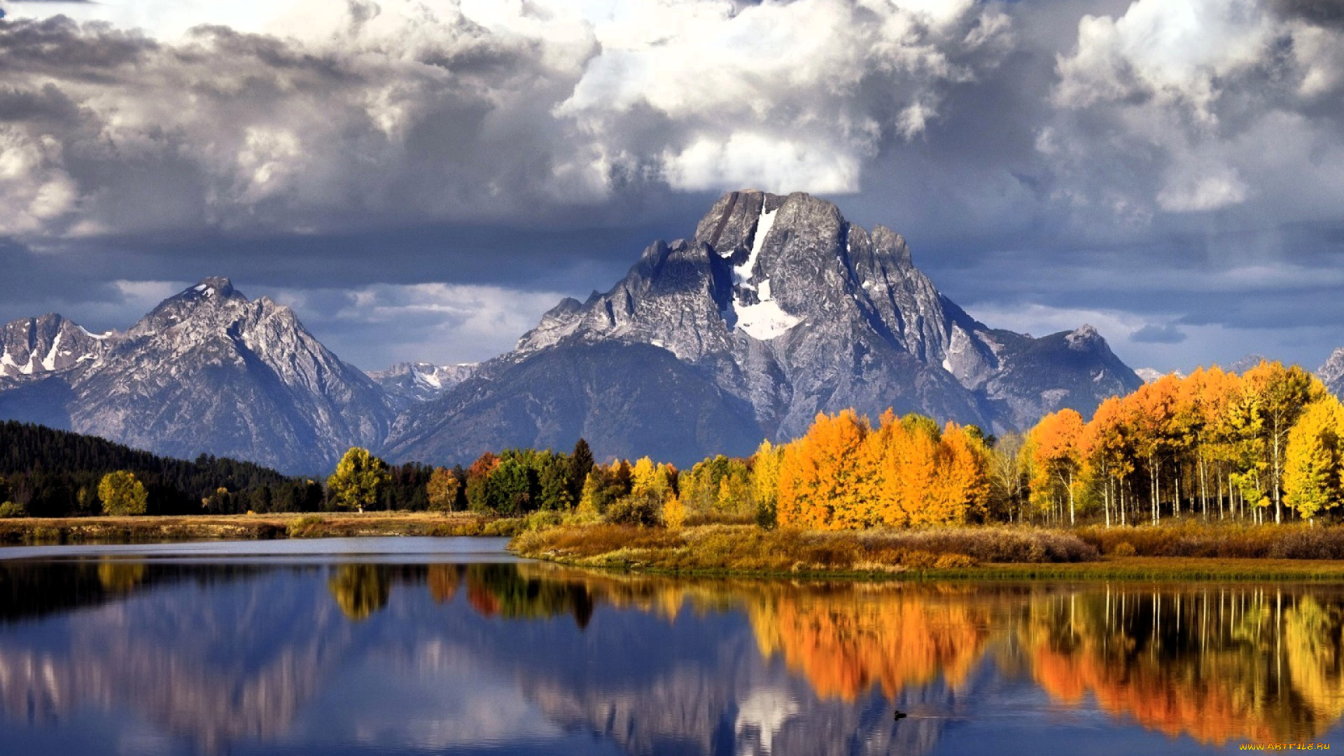 природа, реки, озера, облака, горы, лес, осень, озеро, отражение