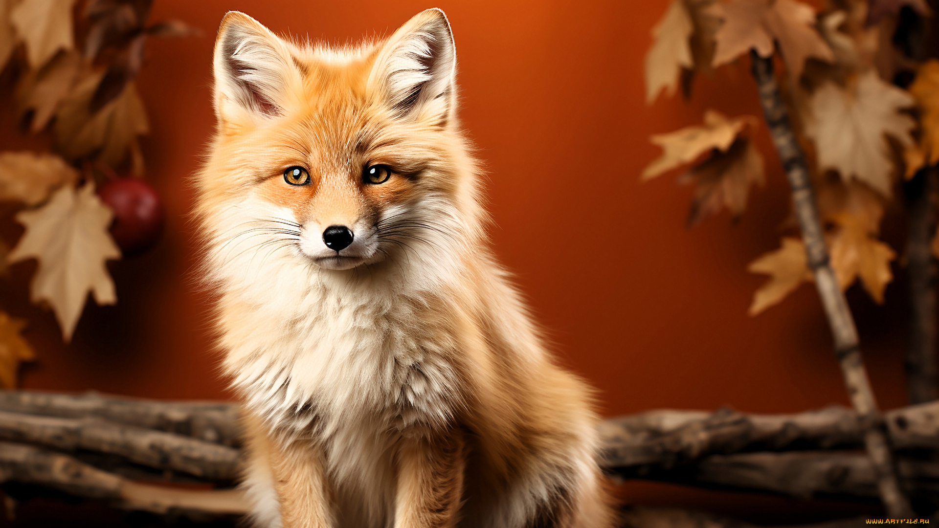 разное, компьютерный, дизайн, лиса, листья, палки