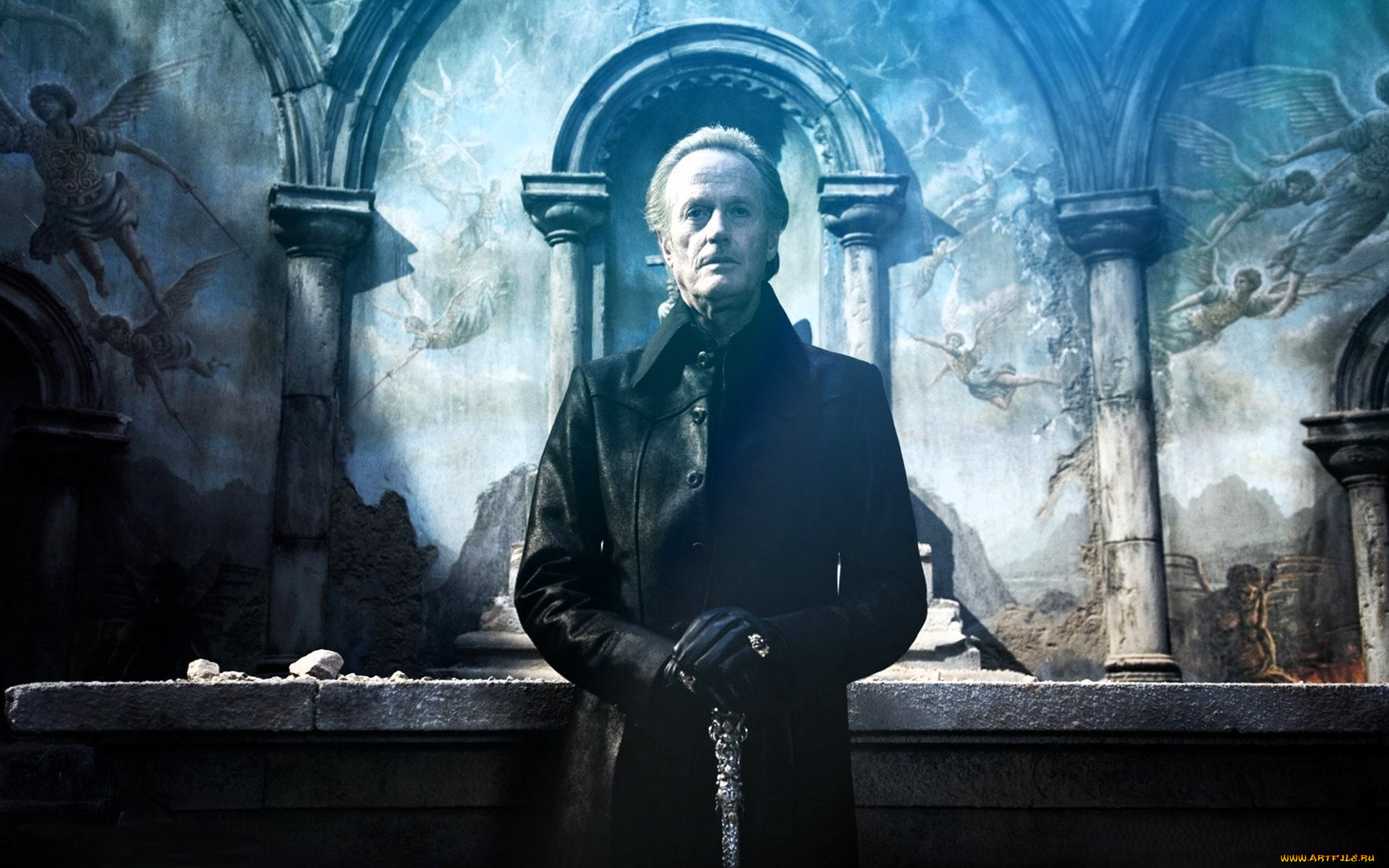 кино, фильмы, ghost, rider, человек, плащ, перчатки, трость, развалины, храм