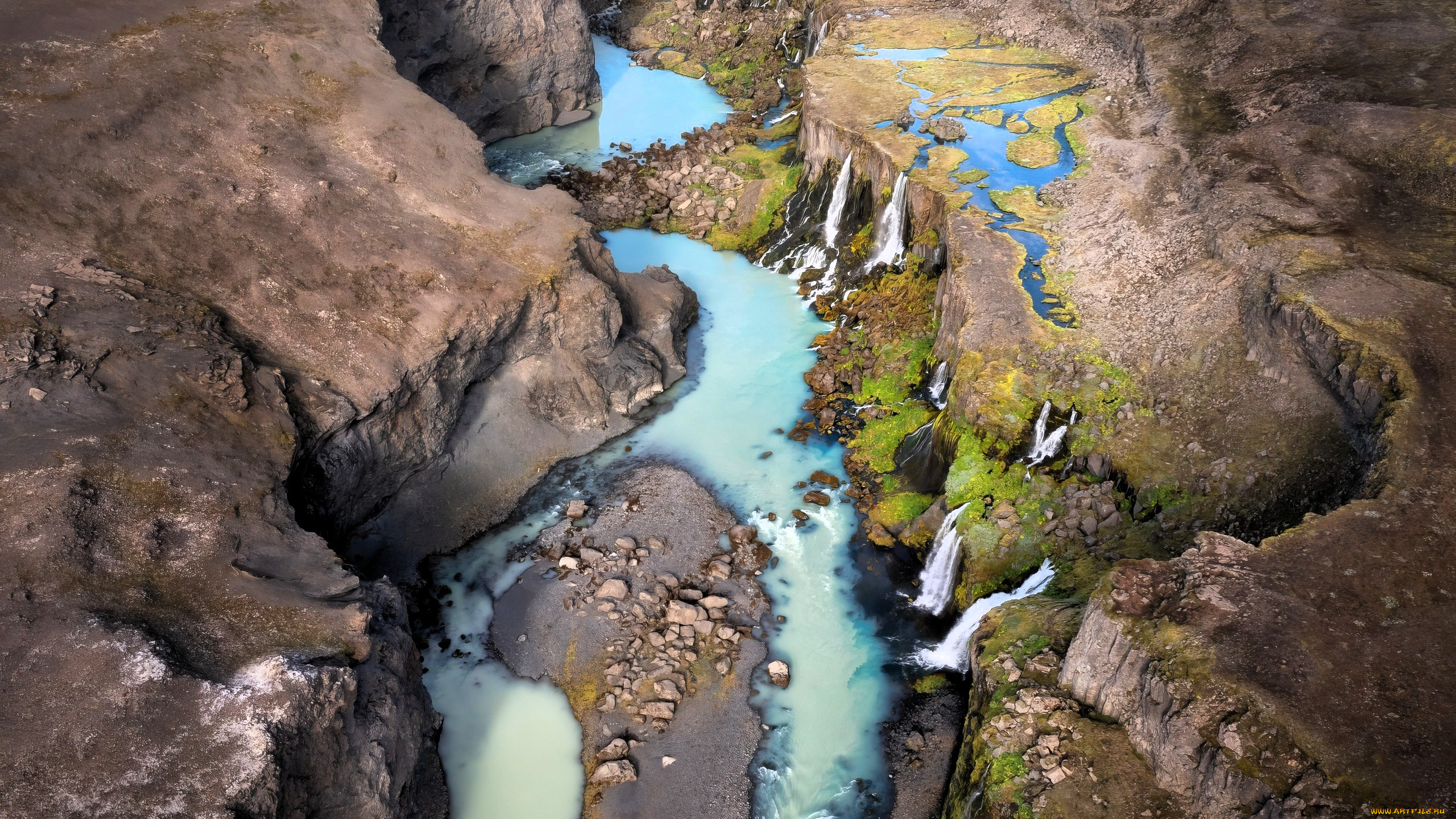 природа, водопады, скалы, река, камни, берега, плато
